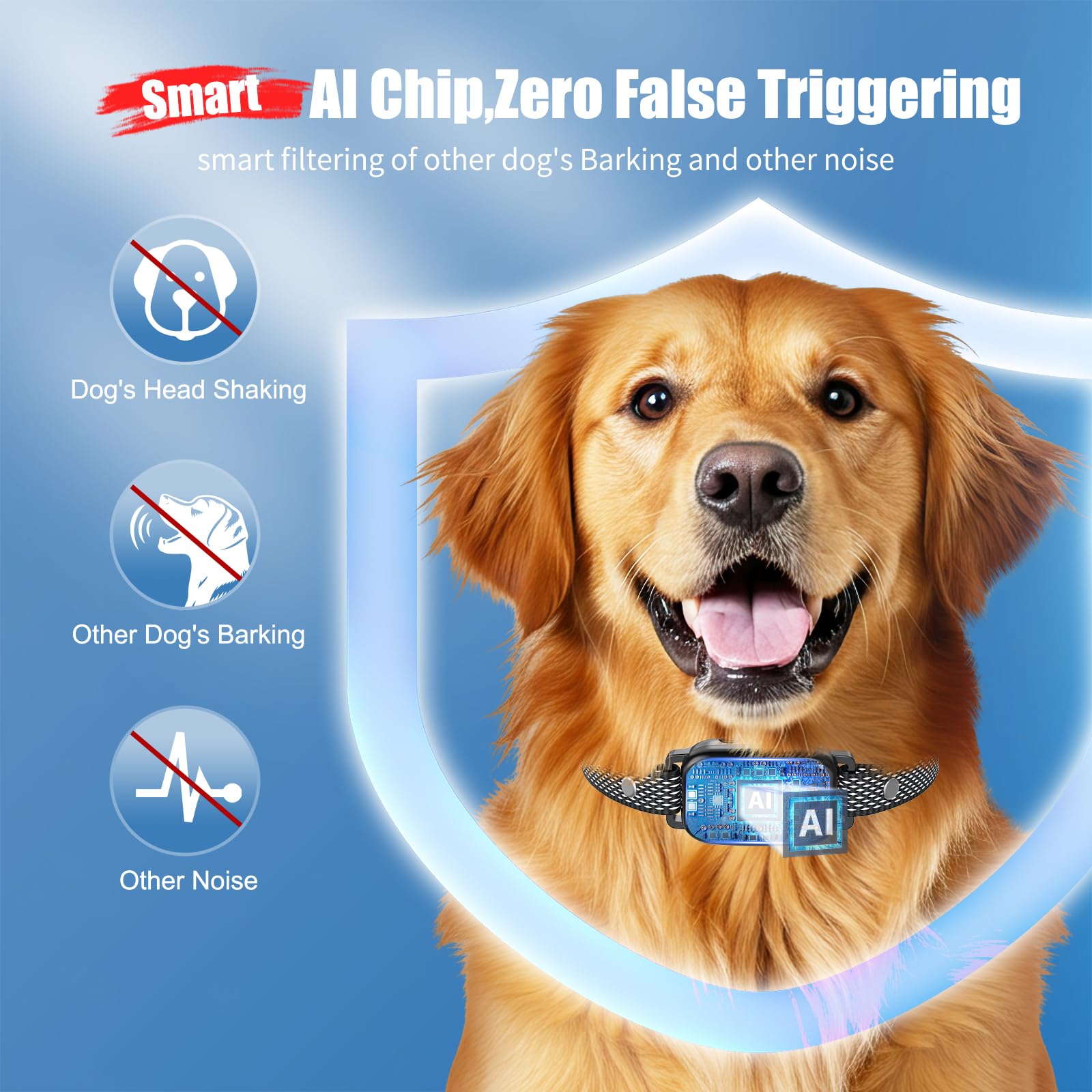 Cawjug Smart AI Bark Collar for Dogs - Rechargeable, 5 Modes, 7 Sensitivity Levels, IPX7 Waterproof, Black & White