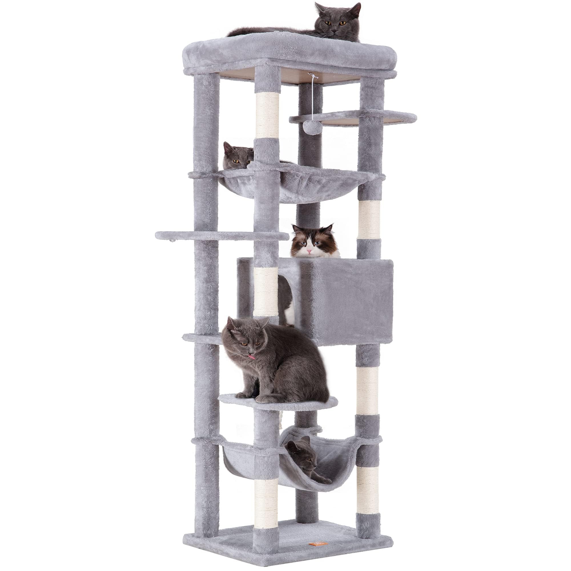 Heybly Cat Tree For Large Cats 20 Lbs Heavy Duty,69 Inches Xxl Cat Tower For Indoor Cats,Multi-Level Furniture Condo With Big Pa