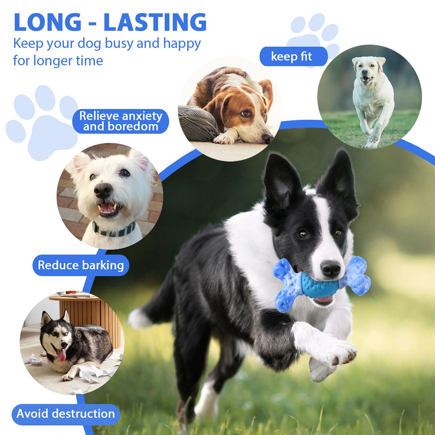 Rensh Tough Dog Chew Toys for Medium and Large Breeds, Sturdy Dog Toys for Aggressive Chewers, Nearly Indestructible Bones Toy f