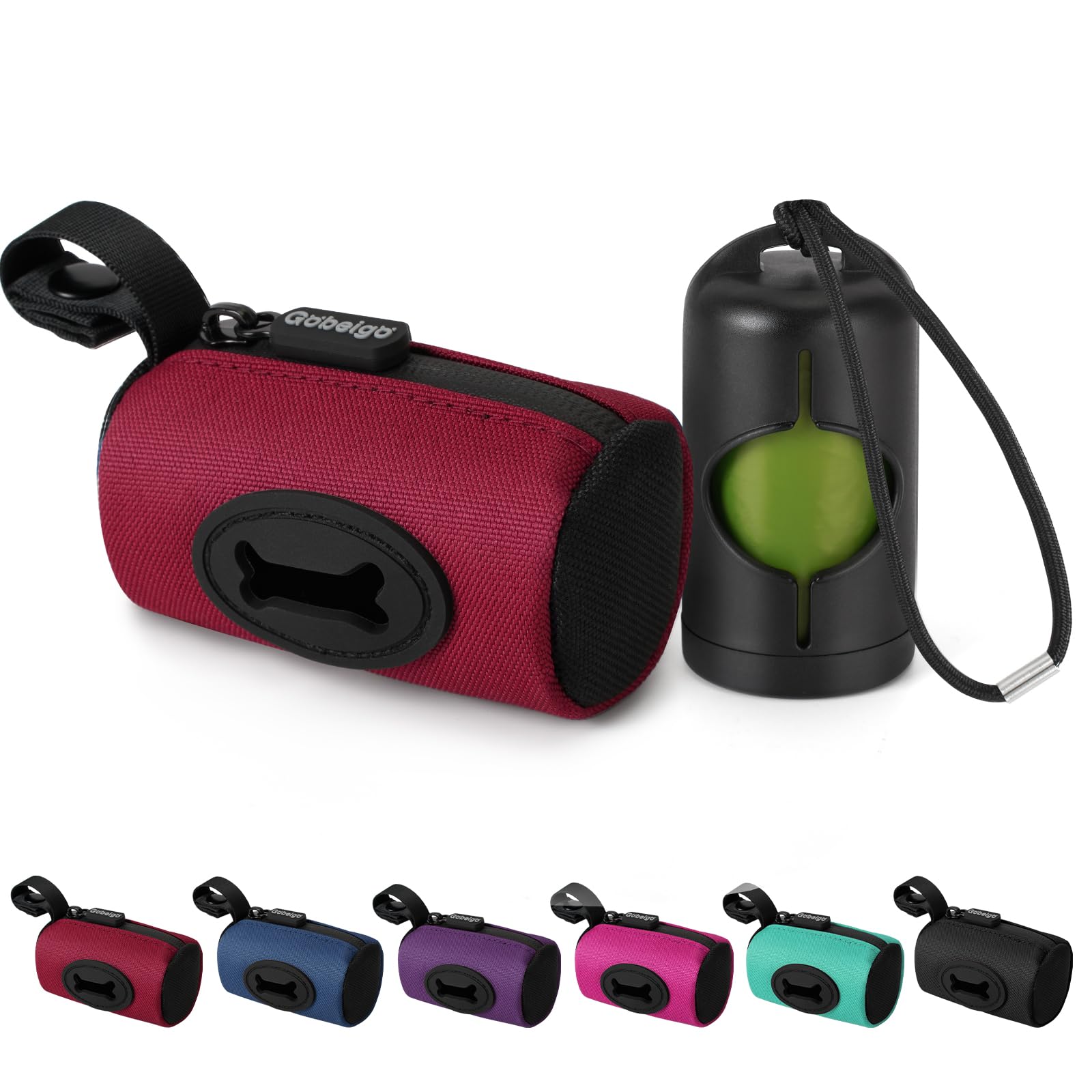 Gobeigo?Easy Pull-Out Version? Dog Poop Bag Holder,?2-in-1 Hard Plastic Insert & Soft Fabric Bag?Snap-On Strap Dispenser Fits Re