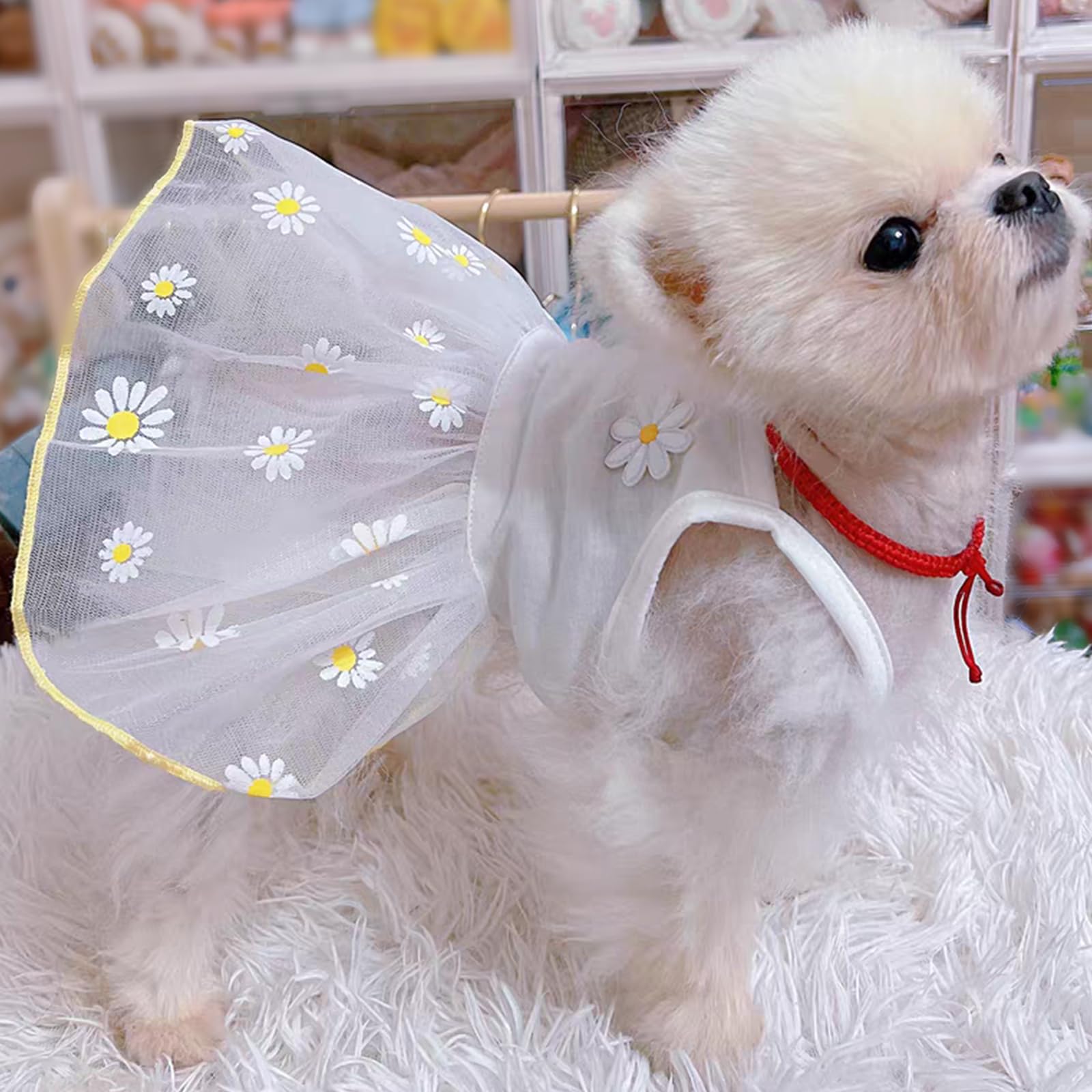 White Daisy Dog Cat Dress For Small Dogs Girl Cute Dog Princess Dresses Puppy Tutu Skirt Chihuahua Teddy Pomeranian Sundress Bir