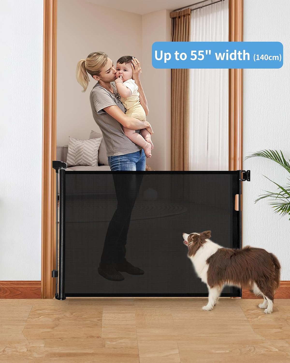 Veraste 2 Pack Retractable Baby Gate,Mesh Baby Gate Or Mesh Dog Gate,33' Tall,Extends Up To 55' Wide,Child Safety Gate For Doorways, Stairs, Hallways, Indoor/Outdoor(Black,33'X55'