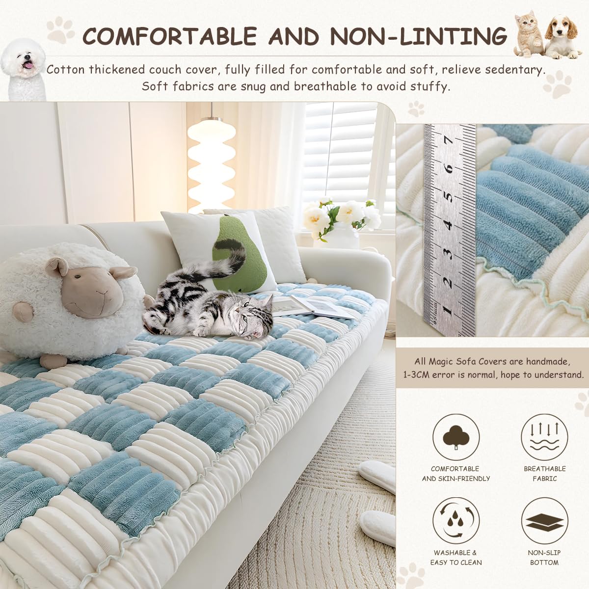 Thinmay Fuzzy Warm Dog Bed, Pet Friendly Couch Protector, Anti-Slip Washable Sofa Cover For Dogs, Pet Hair Resistant Mat (Plush