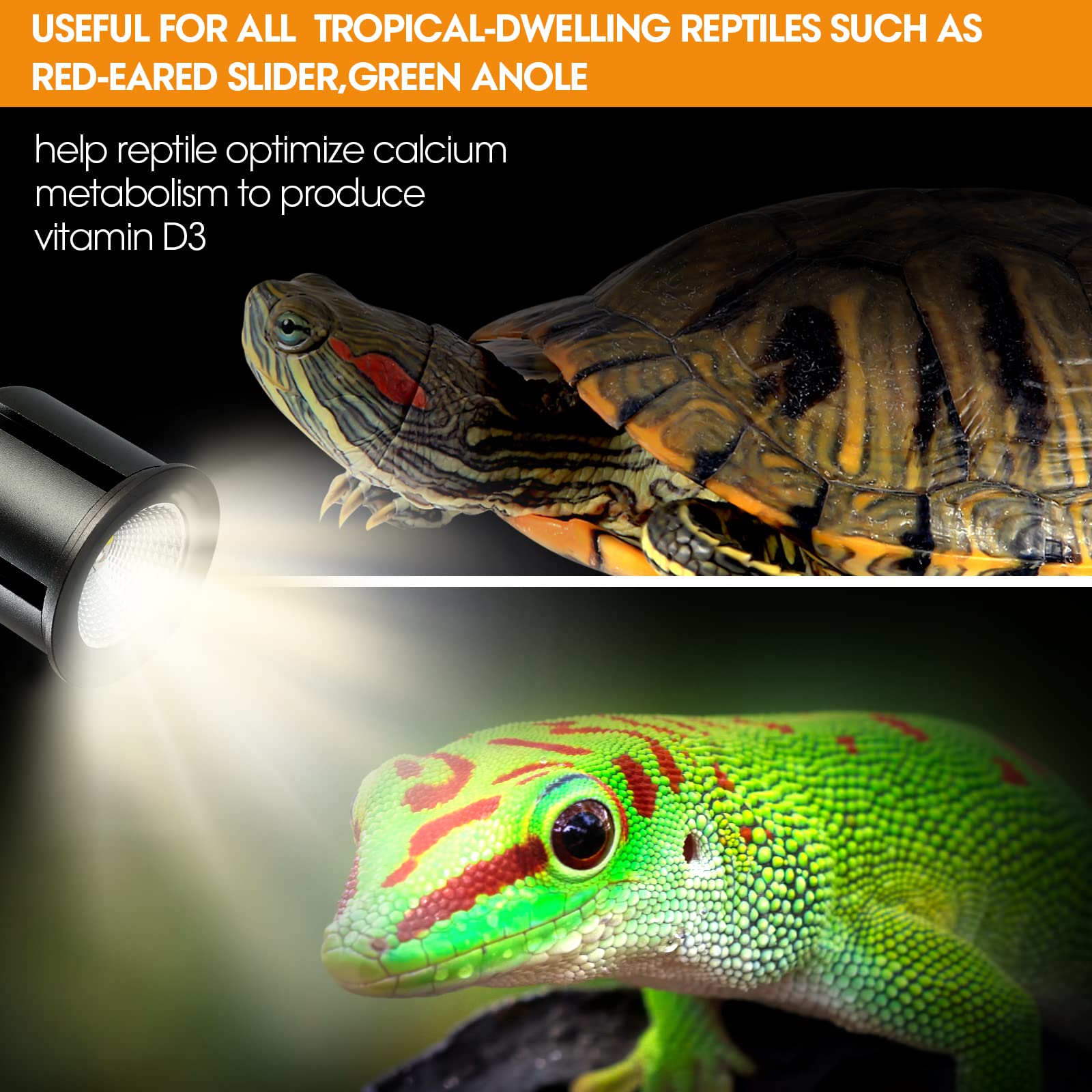 Geekoit Premium 5.0 Uvb Reptile Light,Uva Uvb 3W Full Spectrum,Tropical Light Bulb For Optimal Calcium Metabolism,Ideal For Trop