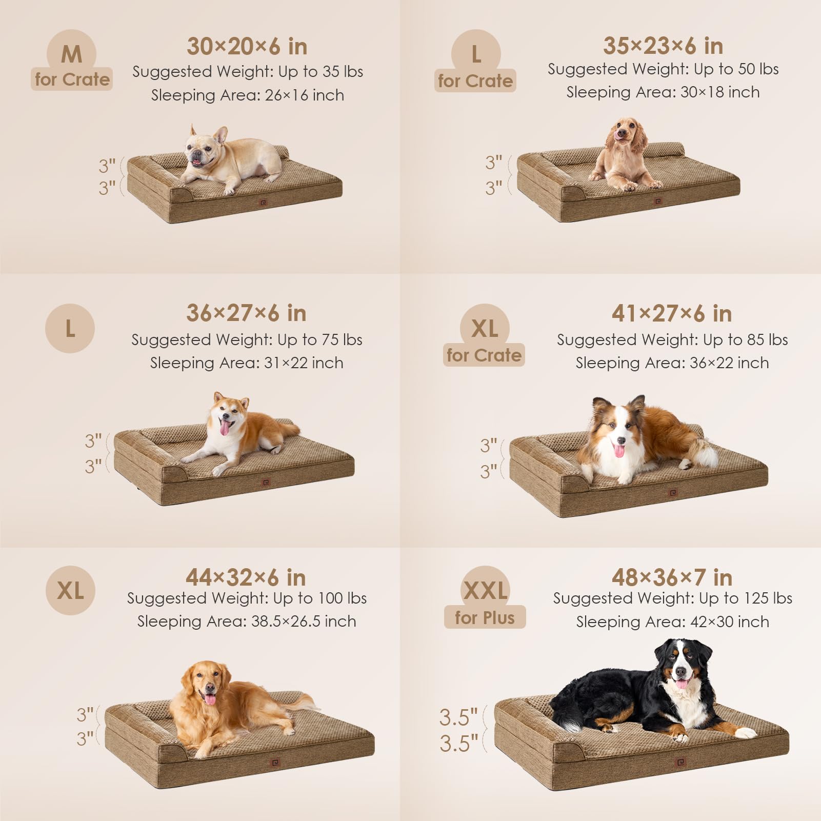 Eheyciga Memory Foam Orthopedic Dog Beds Large Sized Dog With Waterproof Lining, Washable Dog Sofa Bed With Removable Cover And Nonskid Bottom For Crate Pet Couch Bed, 35X23 Inches, Camel