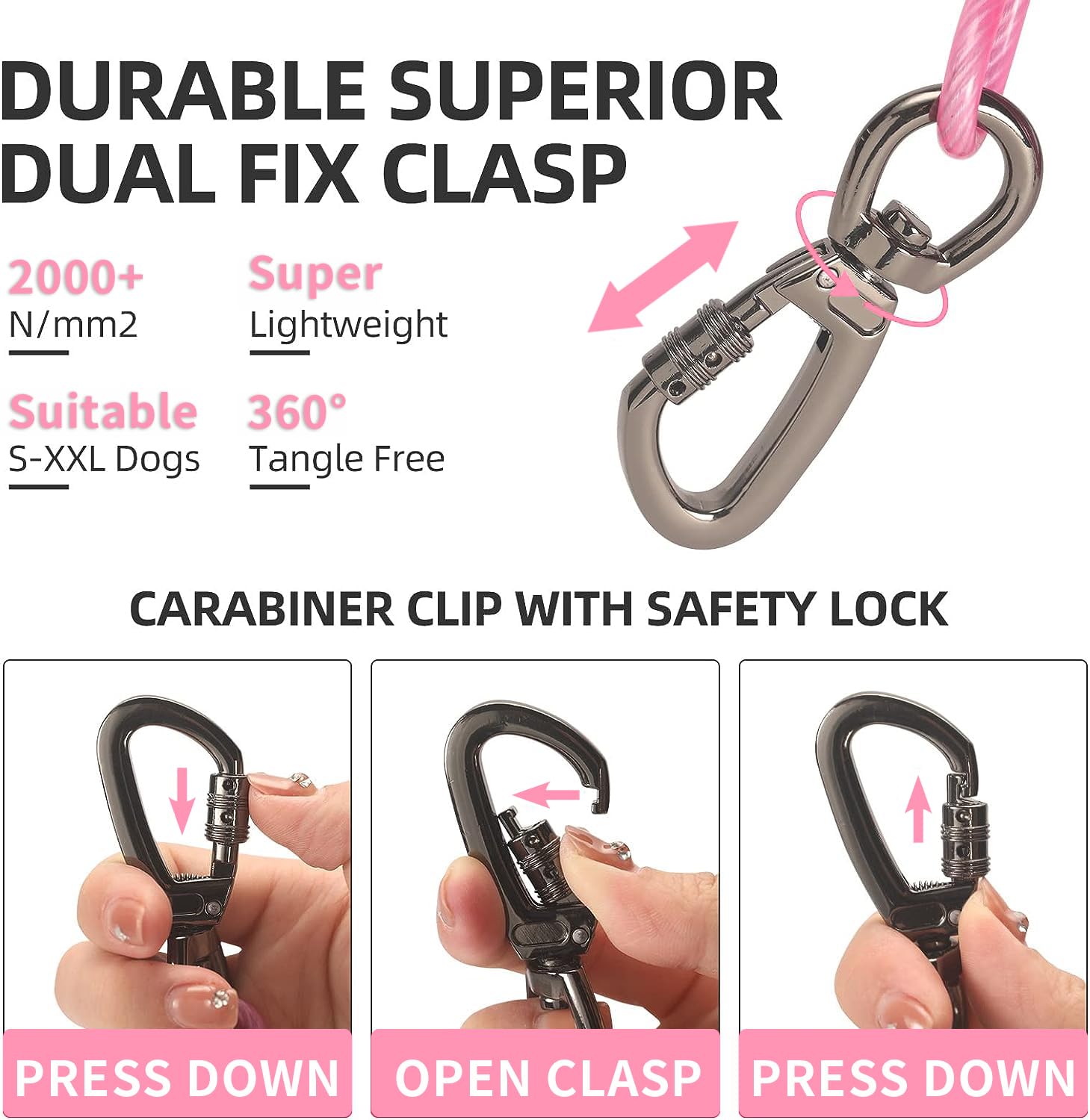 Dog tie Out Cable, 10/20/25/30/50/70/100 feet, Suitable for Dogs up to 350 pounds, Dog Cable with Swivel Buckle, Lightweight, No