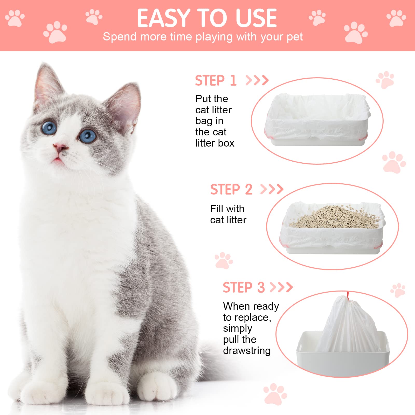 Thenshop 60 Count Litter Box Liners 36'' X 18'' Jumbo Cat Pan Bags Drawstring Cat Supplies Extra Large Disposable Cat Litter Bags Cat Box Liners For Trash Waste Litter Box Tidy (Pink)