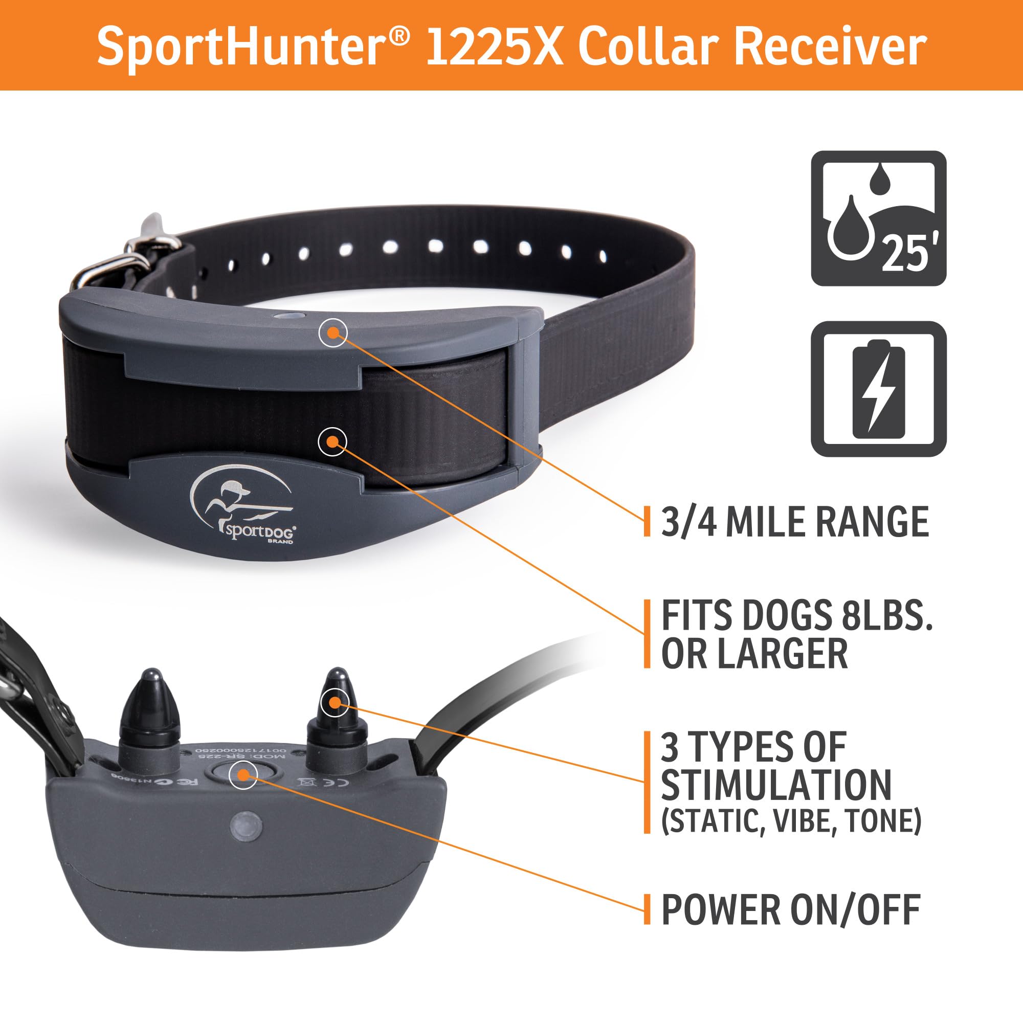Sportdog Brand Sporthunter 1225X Remote Trainer - Rechargeable Dog Training Collar - E-Collar For Dogs With Shock, Vibrate, And
