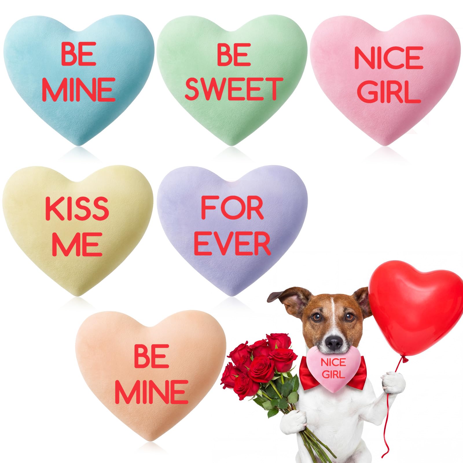 Jenaai 24 Pcs Valentines Day Dog Toys Conversation Heart Squeak Dog Toys Valentines Gifts for Small Medium Large Puppy Pet Teeth