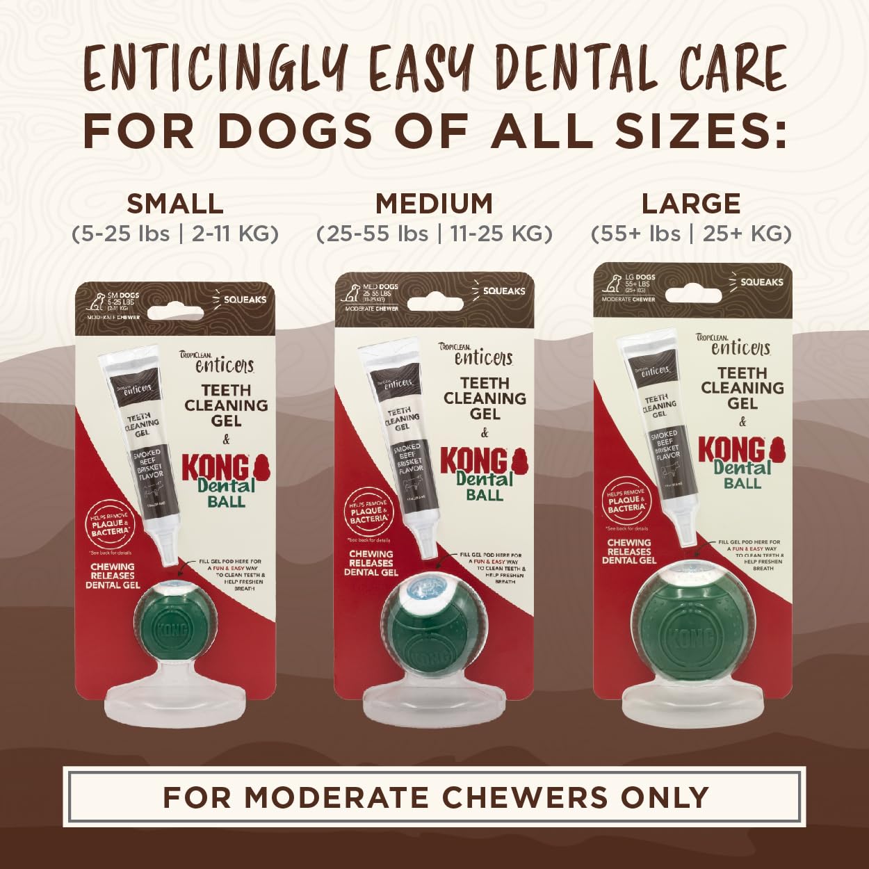 Tropiclean Enticers Kong Dental Ball Kit For Large Dogs | Teeth Cleaning Gel | Smoked Beef Brisket Flavor | 1 Oz.