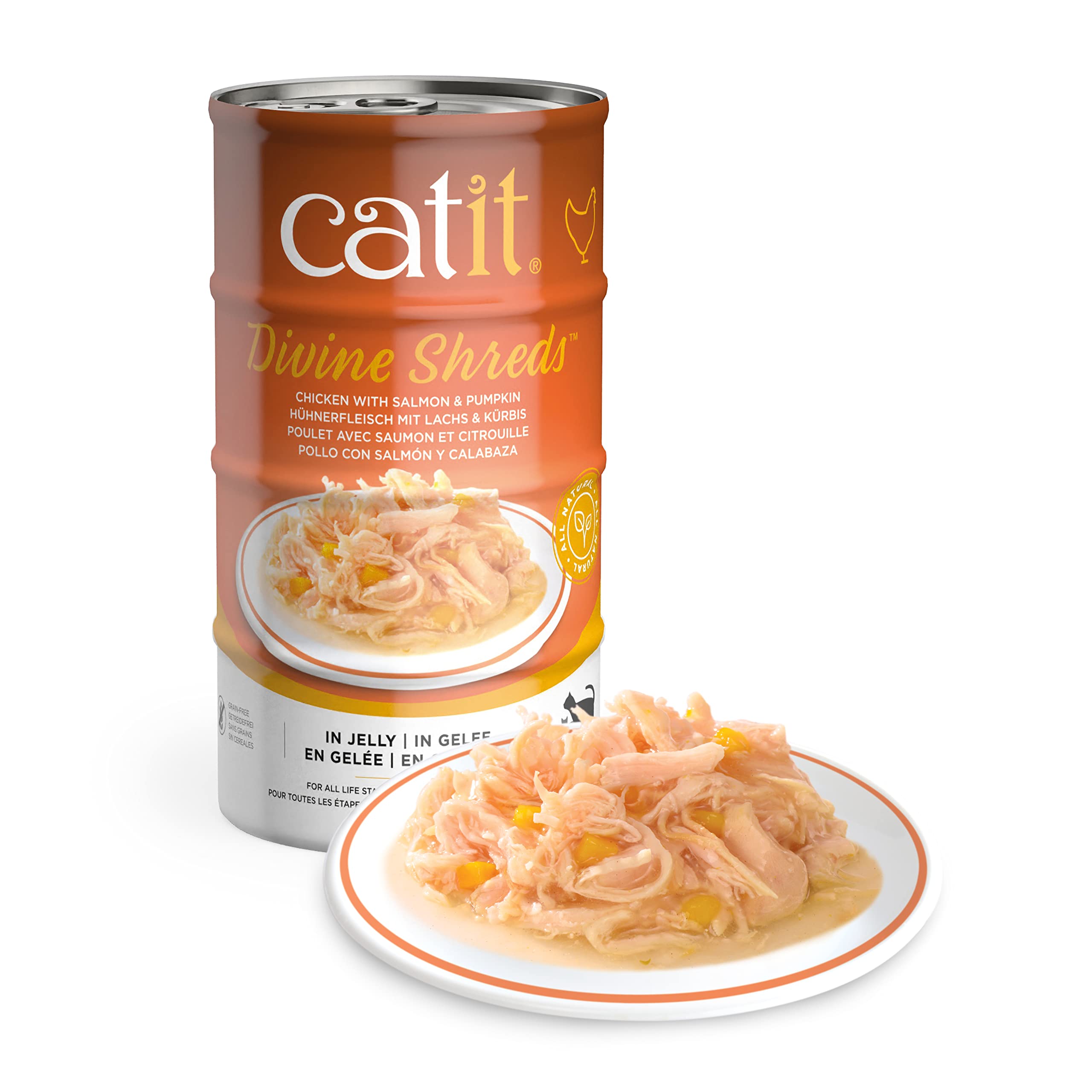 Catit Divine Shreds in Jelly, Premium Wet Cat Food, Chicken with Salmon & Pumpkin, 1 Count (Pack of 1)