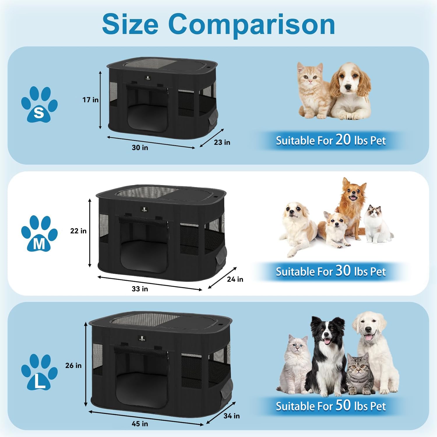 X-ZONE PET Dog Playpen, Puppy Cat Play Pen Portable Foldable Indoor/Outdoor Tent Crate Cage, Portable Pet Crate Small Size Black