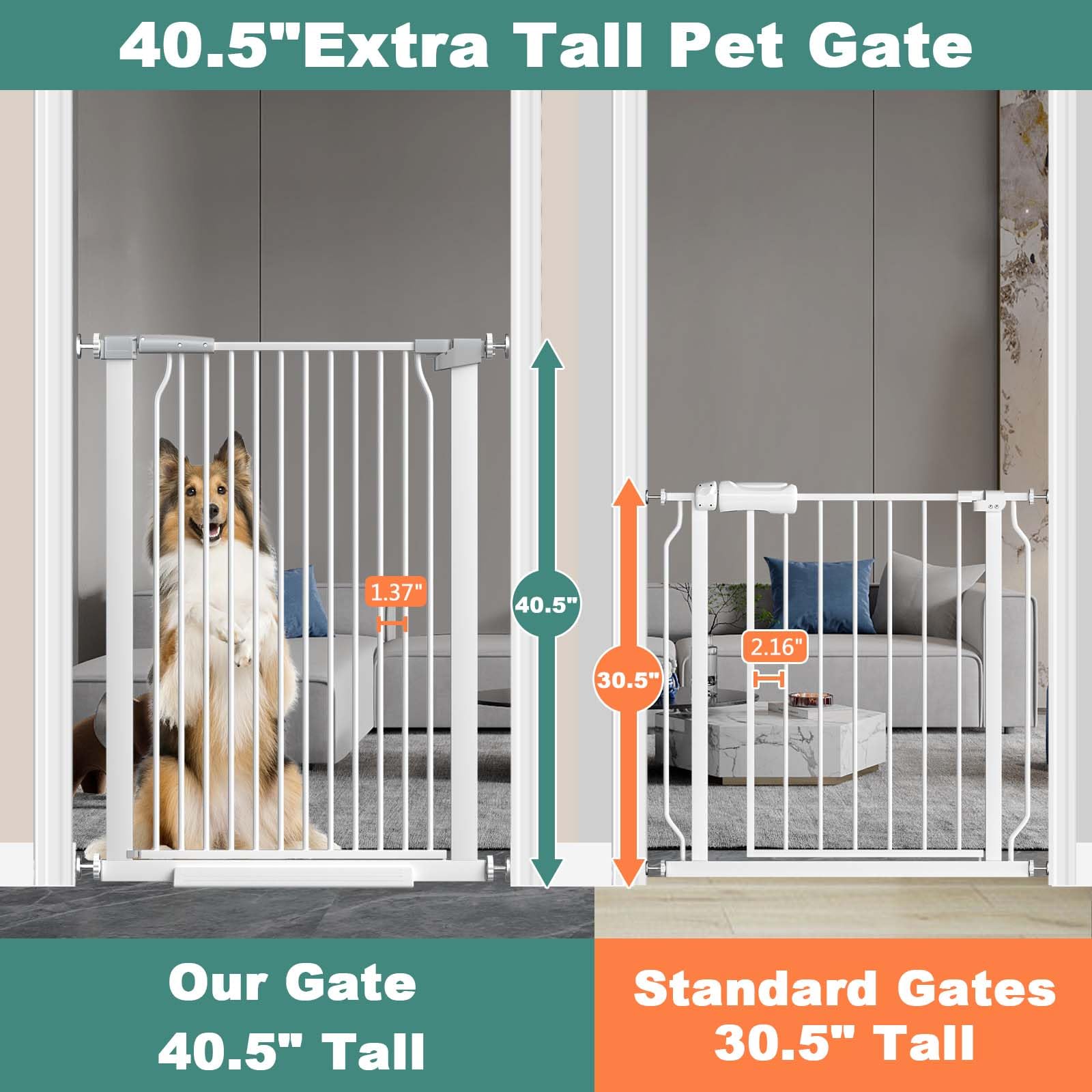flower frail 40.5 '' Extra Tall Baby Gate for Stairs No Drill, 29.6 ''-32.5 '' Narrow Wide Dog Gate Indoor, Pressure Mounted Saf