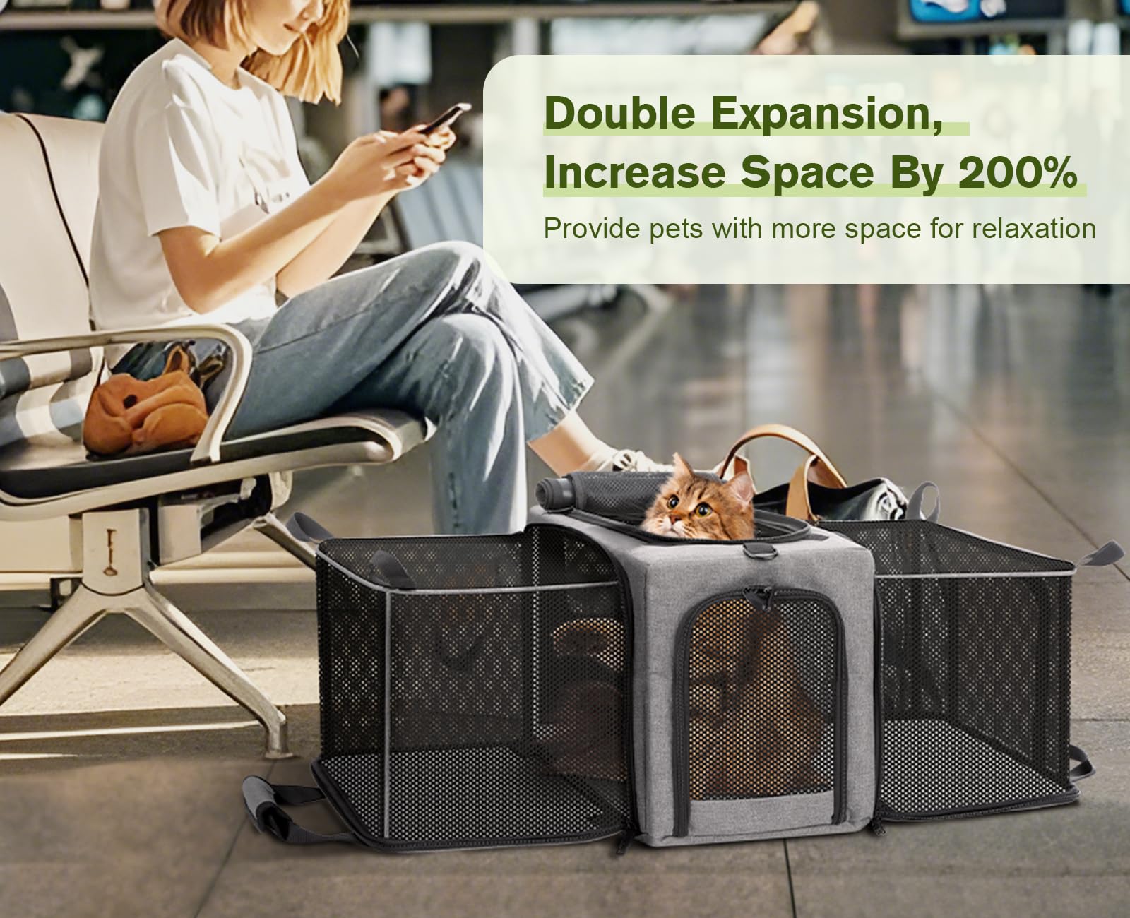 Pecute Cat Carrier Expandable, Airline Approved Cat Soft-Sided Carriers, Breathable Pet Carriers Up To 5Kg/12Lbs, Collapsible Ca