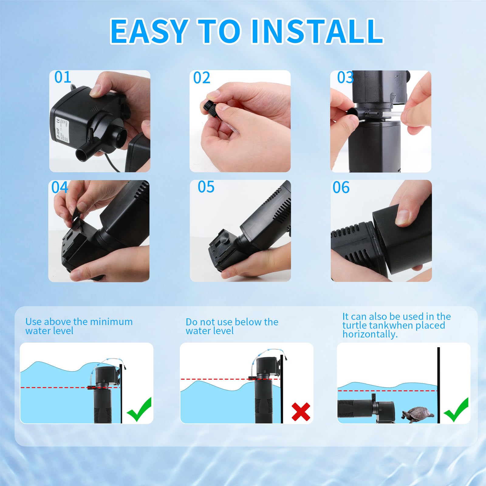 Aquarium Filter for 55-150 Gallons Tank, Internal Fish Tank Filter, Powerful Pump Submersible for Large Fish Tanks, Turtle Tanks