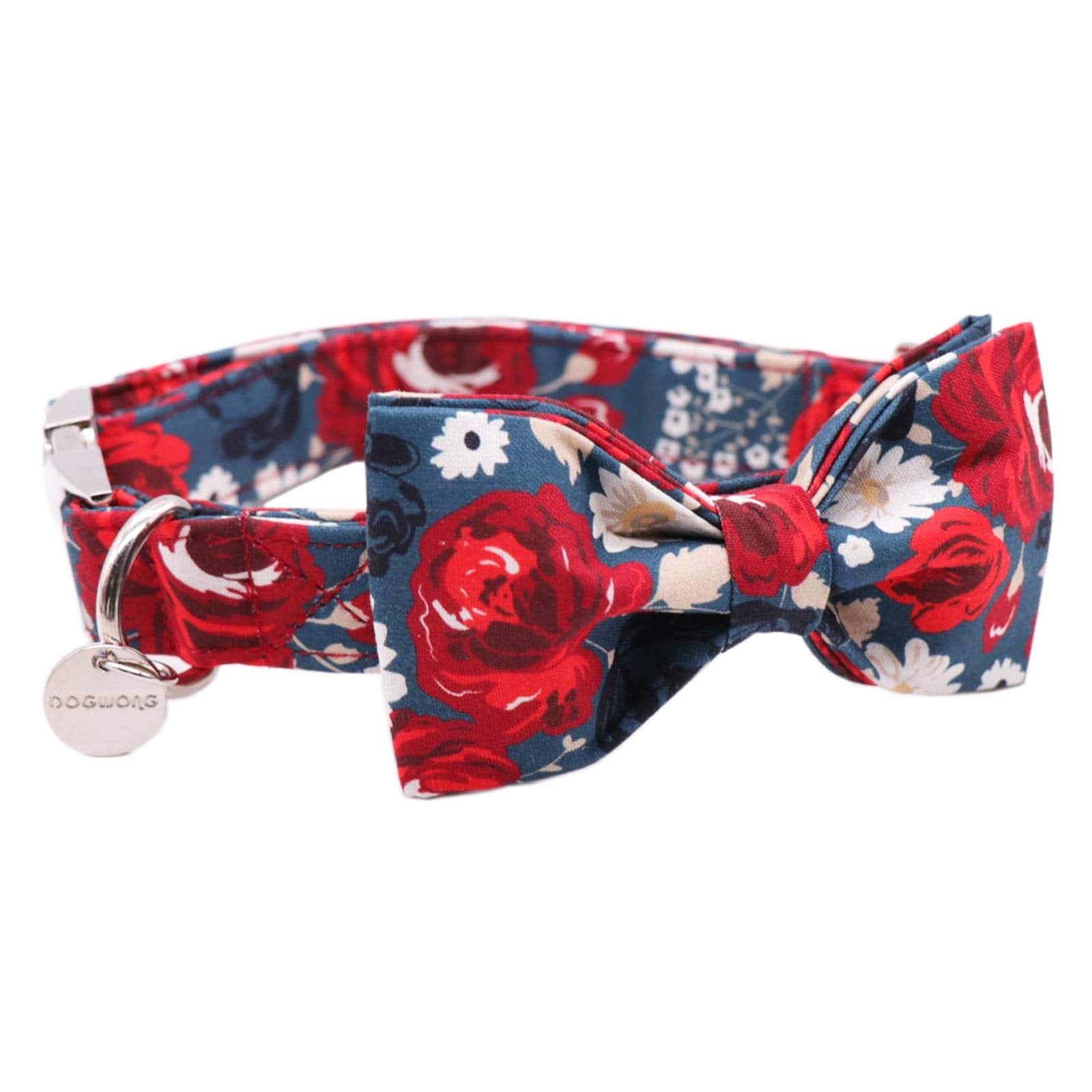 Dogwong Cotton Summer Dog Collars, Floral Dog Collar, Adjustable Heavy Duty Girl Dog Collar With Bow For Small Medium Large Dogs