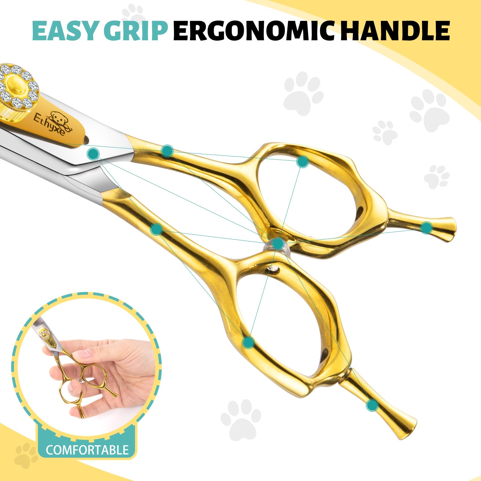 Ethyxe 7 Inch Curved Dog Grooming Scissors Made Of 440C Stainless Steel Professional Downward Curved Pet Face Trimming Shears Wi