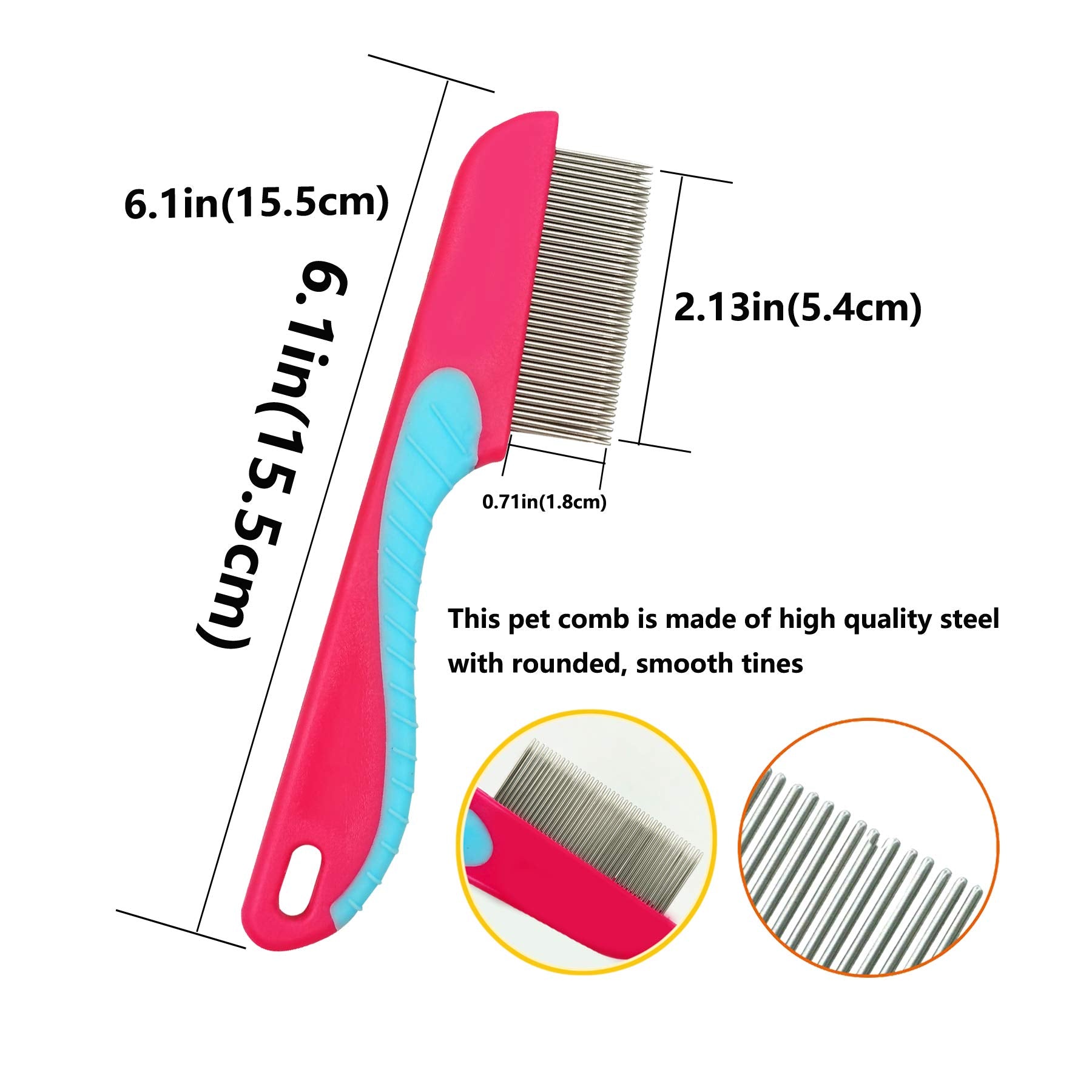 Jinshin Dog Comb,Cat Comb,Pet Combs,Metal Dog Comb,Pets Steel Comb,Cat Grooming Comb,Dog Grooming Comb (Silver+Pink)
