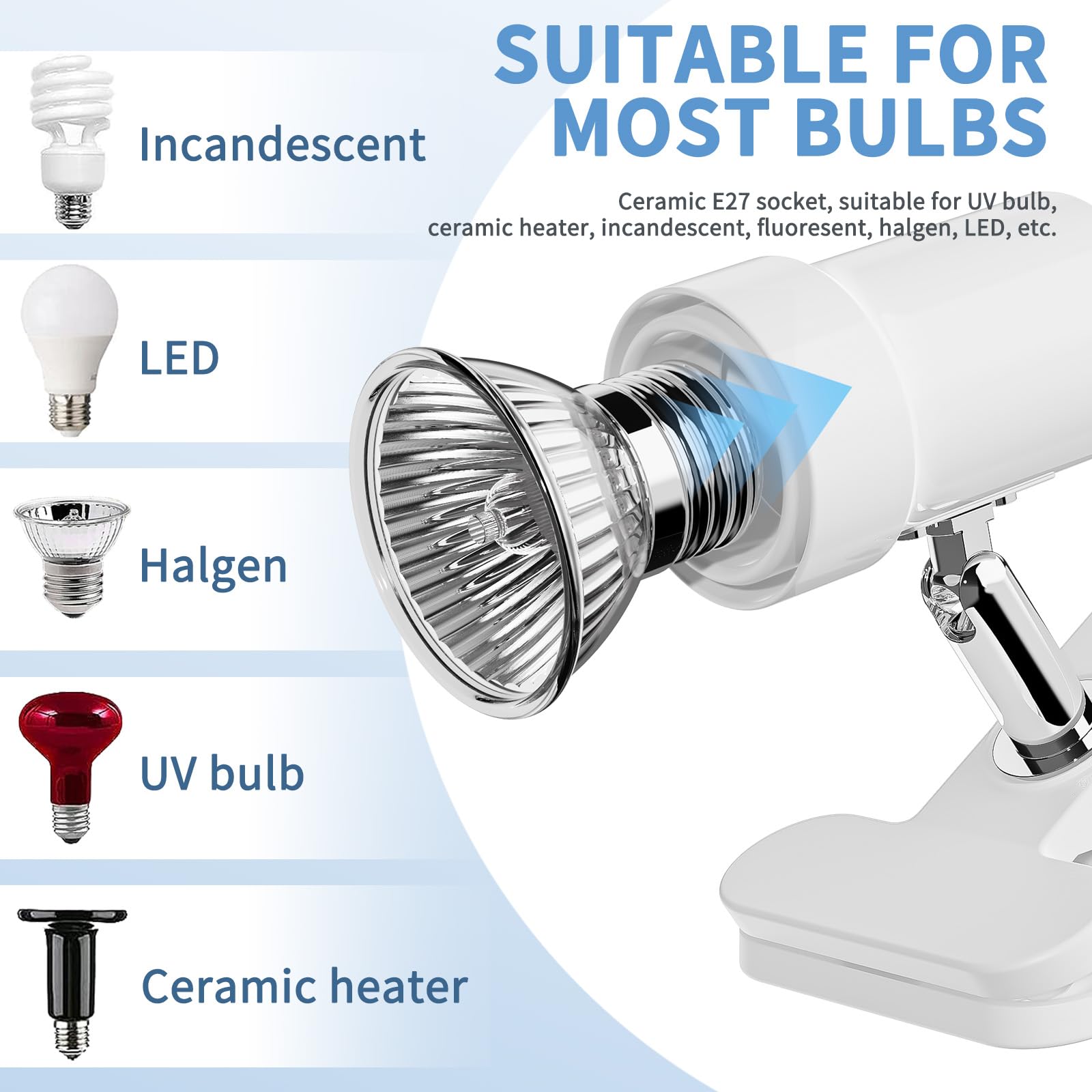 Moonorange Rotatable Reptile Heat Lamp, Uva/Uvb Light Lamp With 2Pcs (25W + 35W) Basking Bulbs For Replacement, For Turtle, Liza