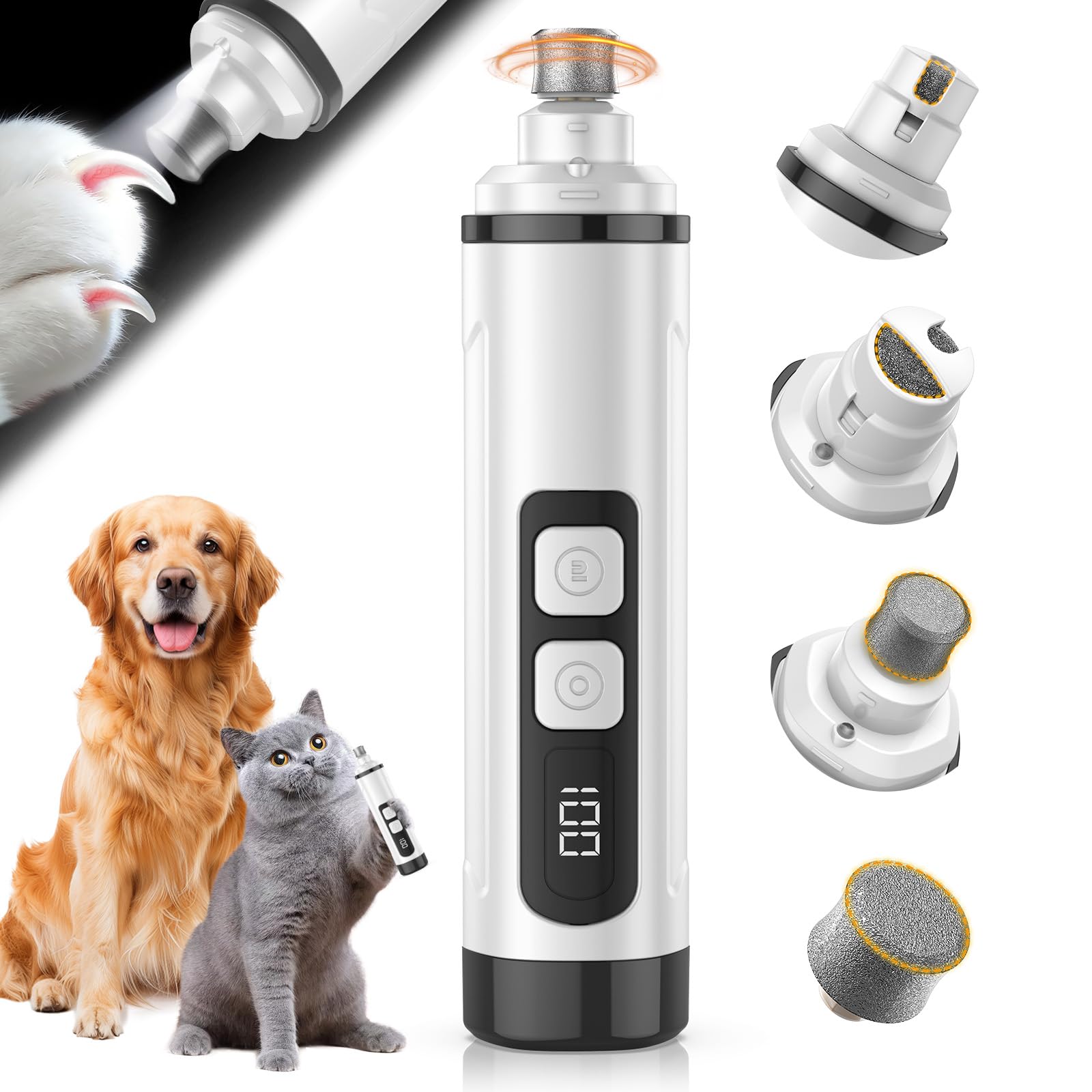 Javtoku Dog Nail Grinder Electric Powerful 3 Speeds Dog Nail Clippers with Lights Quiet Cat Nail Clipper Painless Care Trimmers 