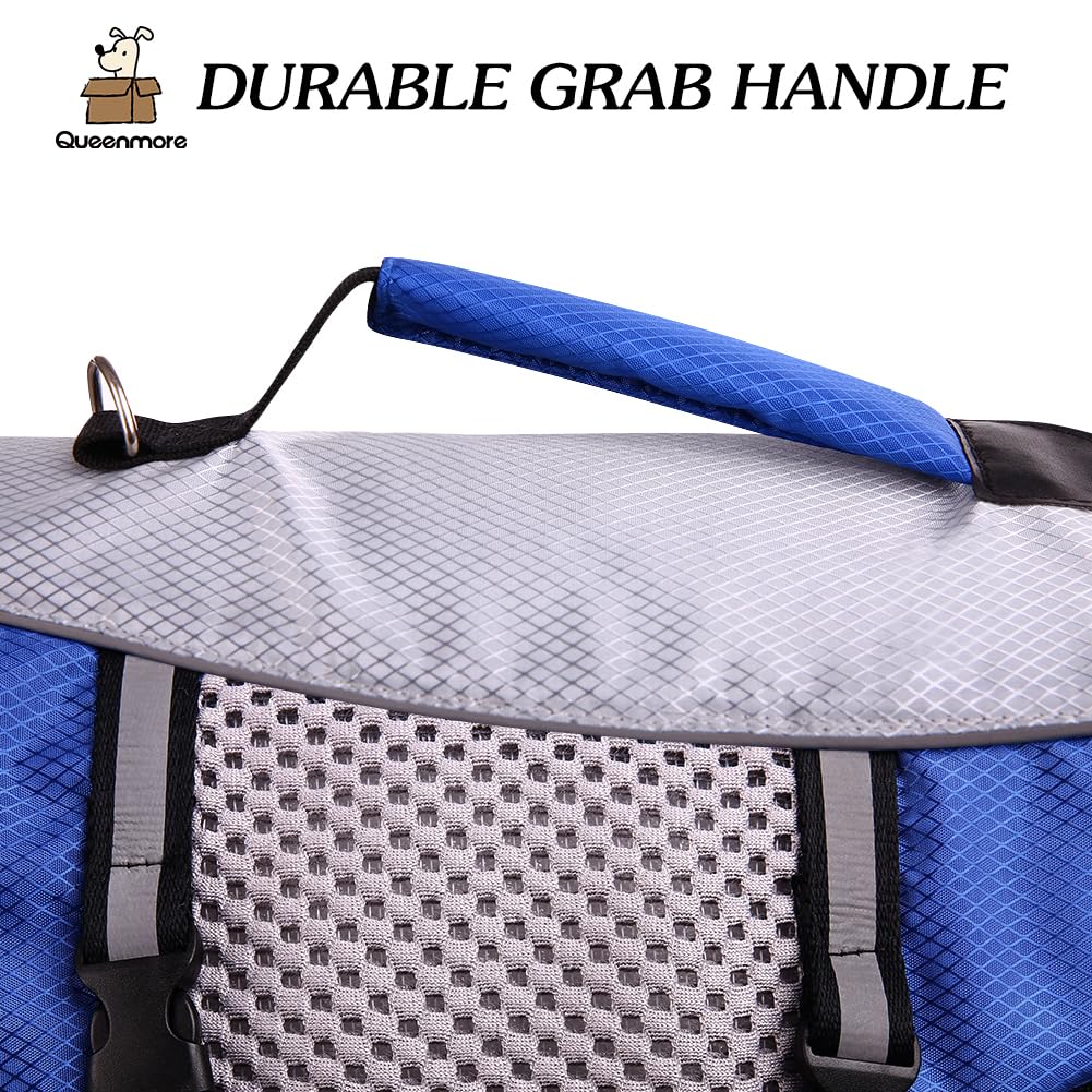 Dog Life Jacket Swimming Vest Lightweight High Reflective Pet Lifesaver With Lift Handle, Leash Ring Blue,Xs