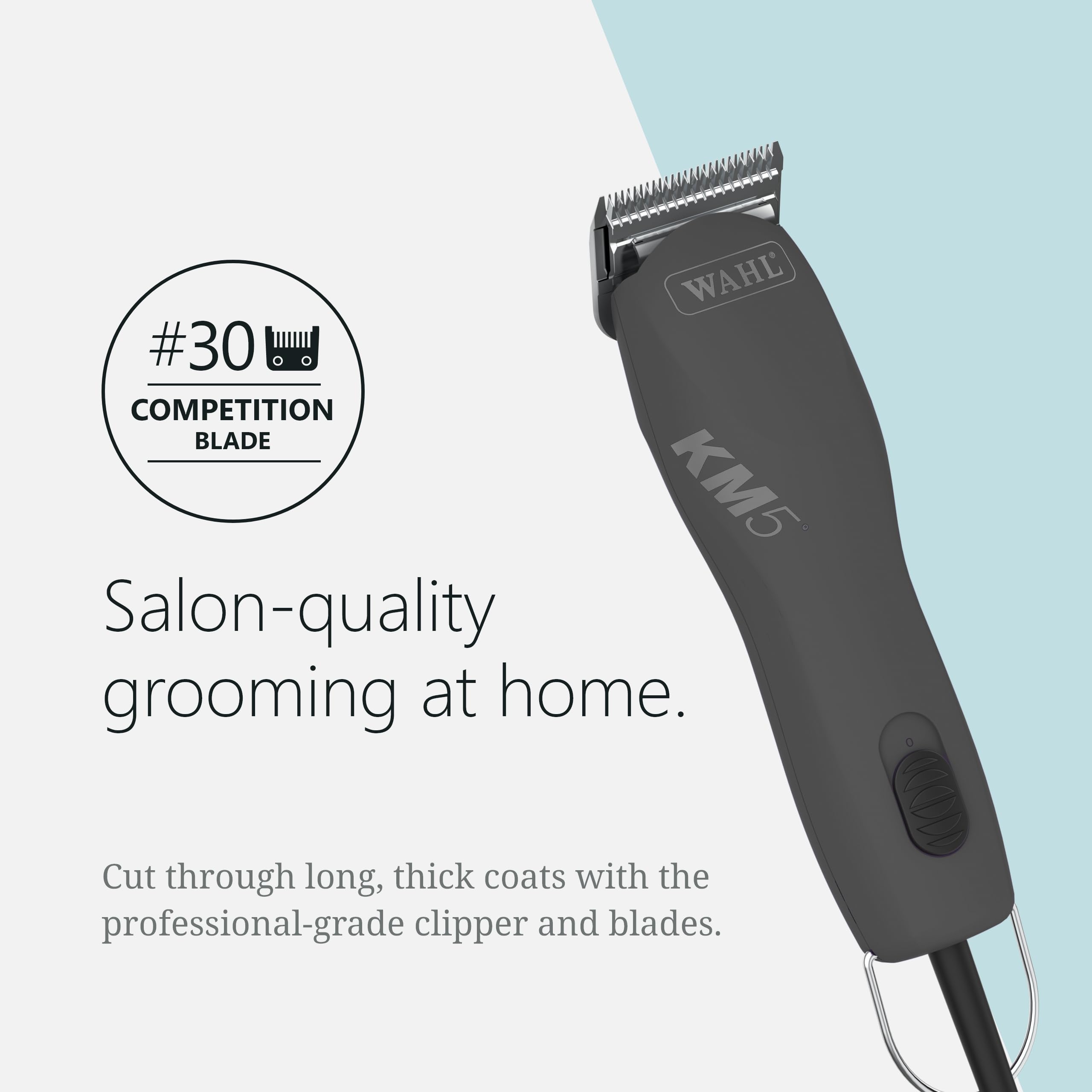 Wahl Pro Animal KM 2-Speed Dog & Cat Clipper - Curly Coat Grooming Tool - Includes 2 Stainless Steel Combs - Gunmetal Black
