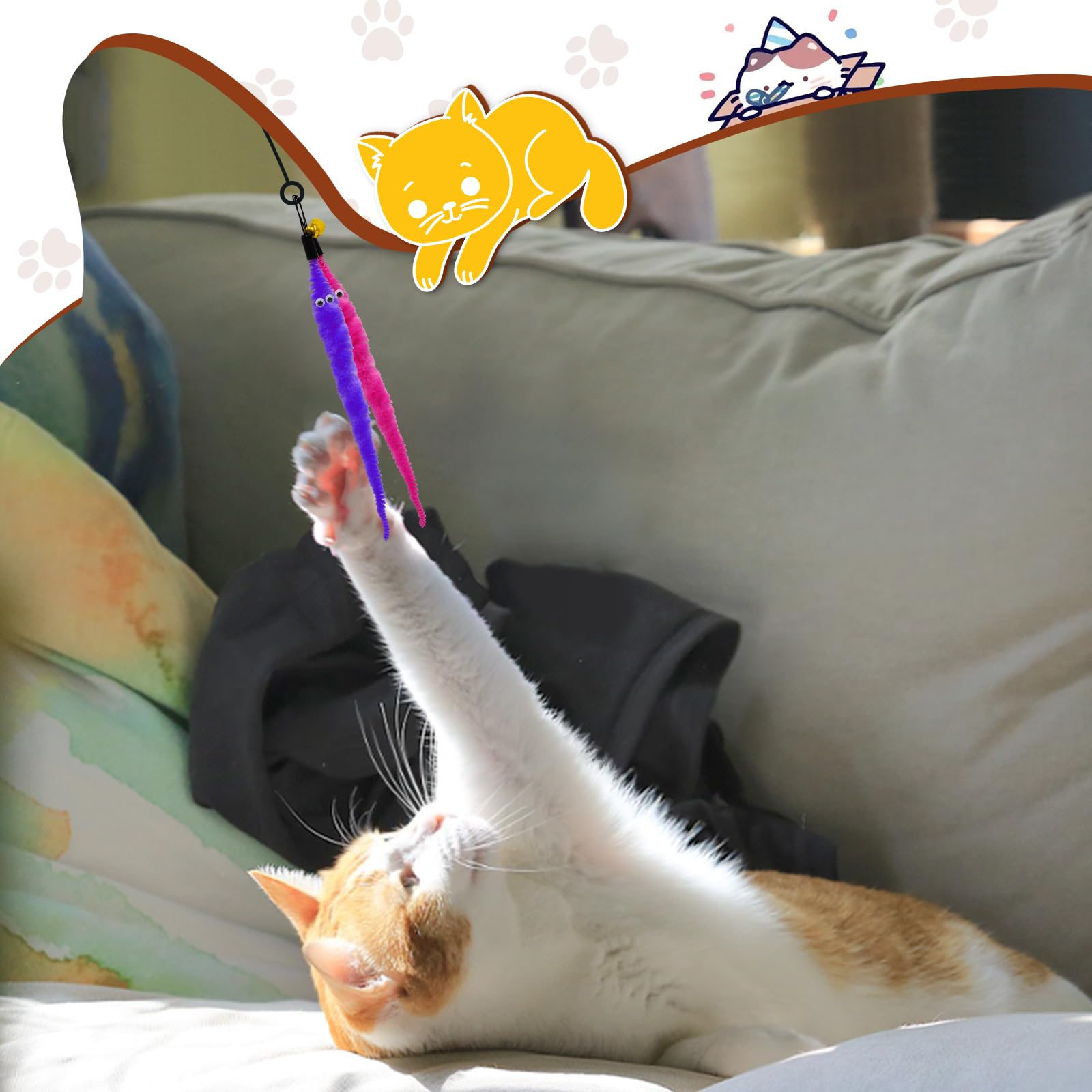 Rosaui 14Pcs Cat Feather Toys Refills Cat Wand Toy Replacement Colorful Worns Attachments, Cat Mouse Toys Refills, Cat Fishing P