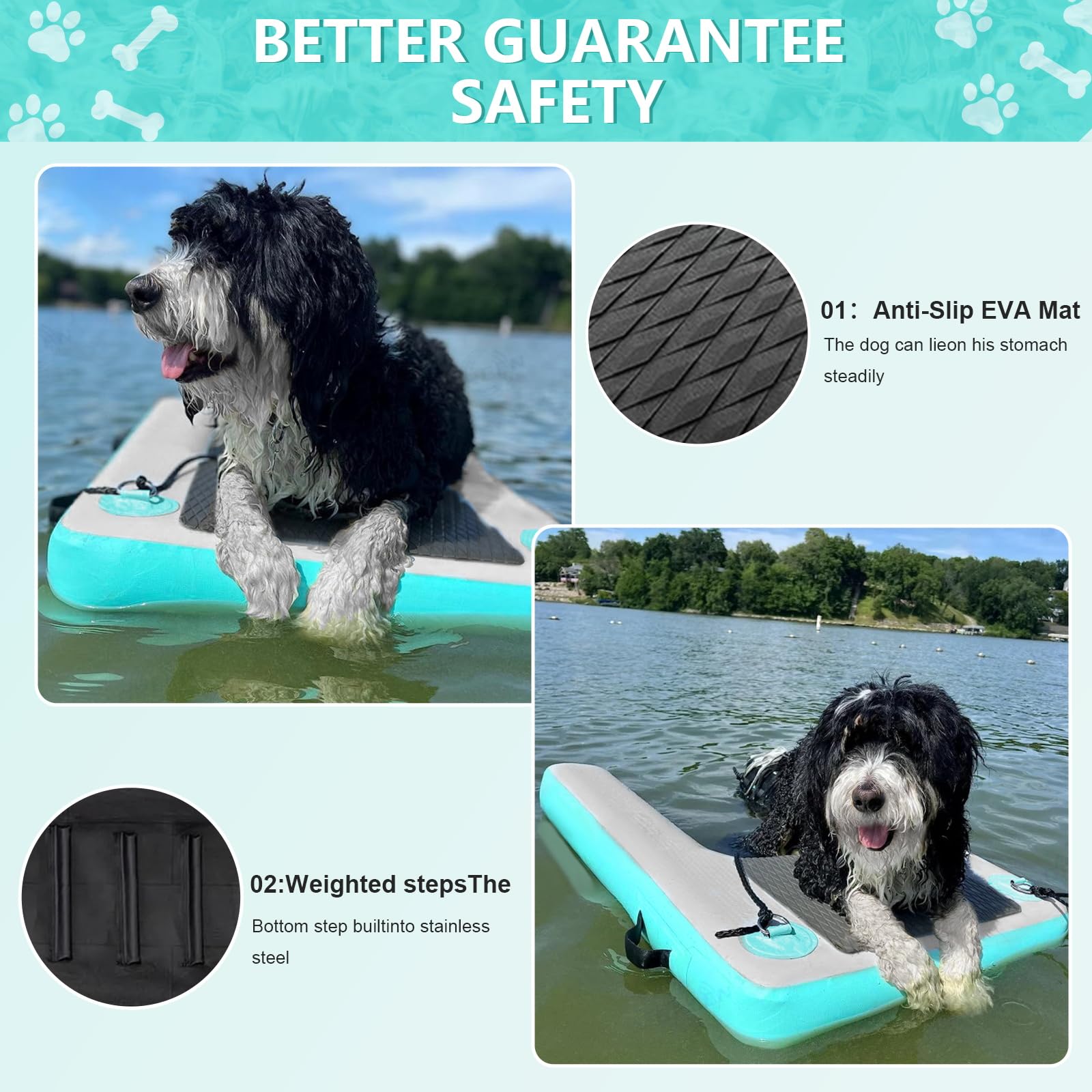 Inflatable Dock Platform For Dog, Large Pup Plank Float Floating Ramp Ladder Up To 200 Lbs Dog Water Ramp, Non-Slip Pvc For Pool