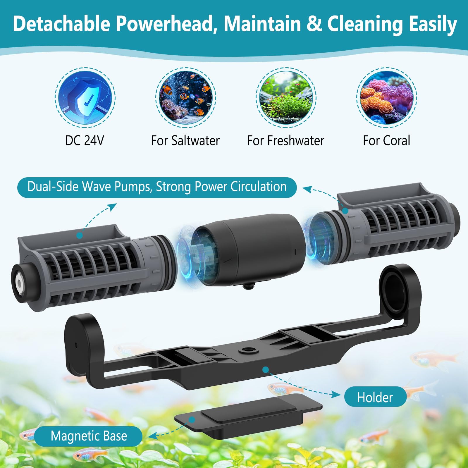 hygger Aquarium Gyre Wave Maker 1850GPH for 40-125 Gallon Fish Tank Cross-Flow Pump Adjustable Aquarium Water Circulation Powerh
