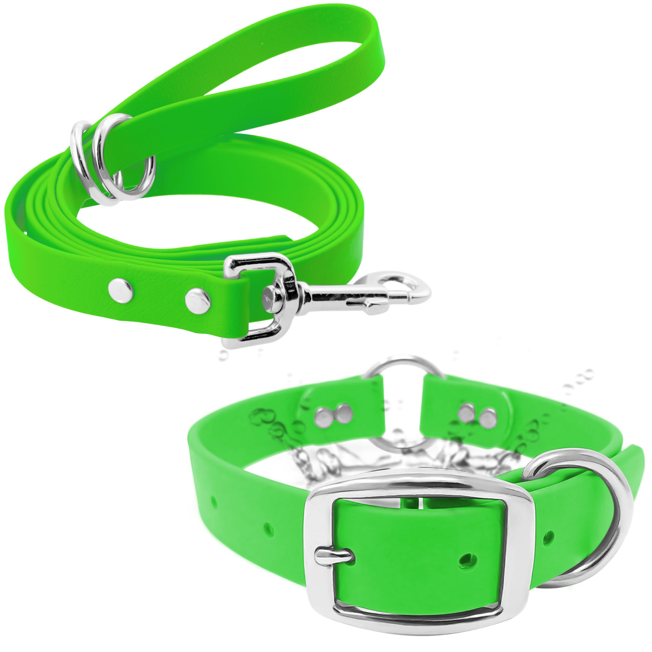 Regal Dog Products Medium Light Green Waterproof Dog Collar And Leash Set - Vinyl Coated Biothane Pet Training Collar With Heavy