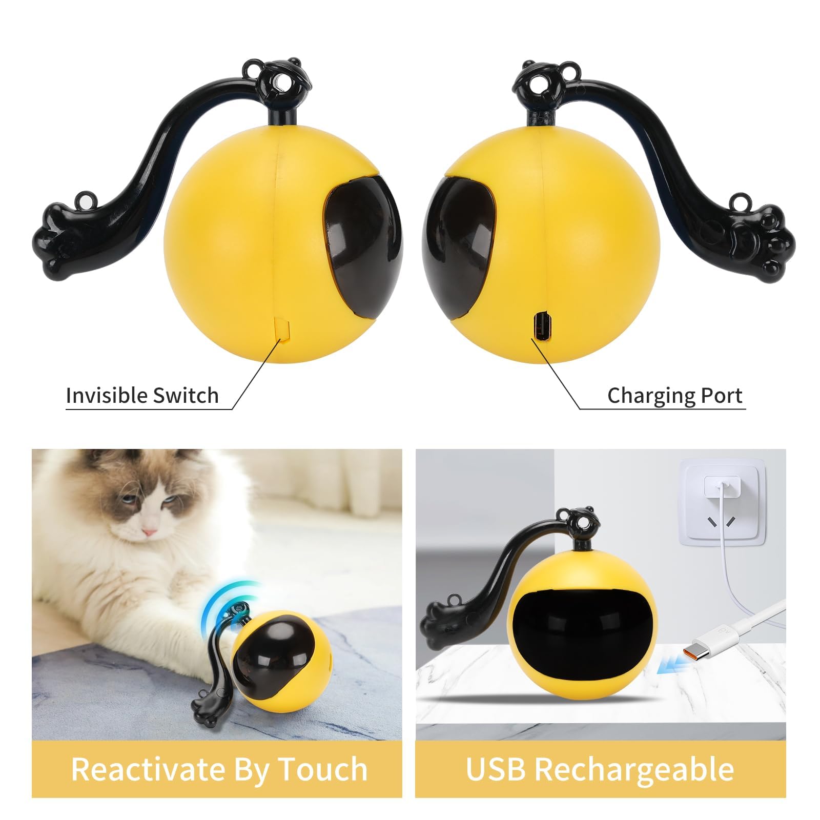 Goldsuccess Electric Interactive Cat Feather Toy Ball For Indoor Cats,Turbo Tail Mouse Chase With Led Remote Control Cat Toy,Ele