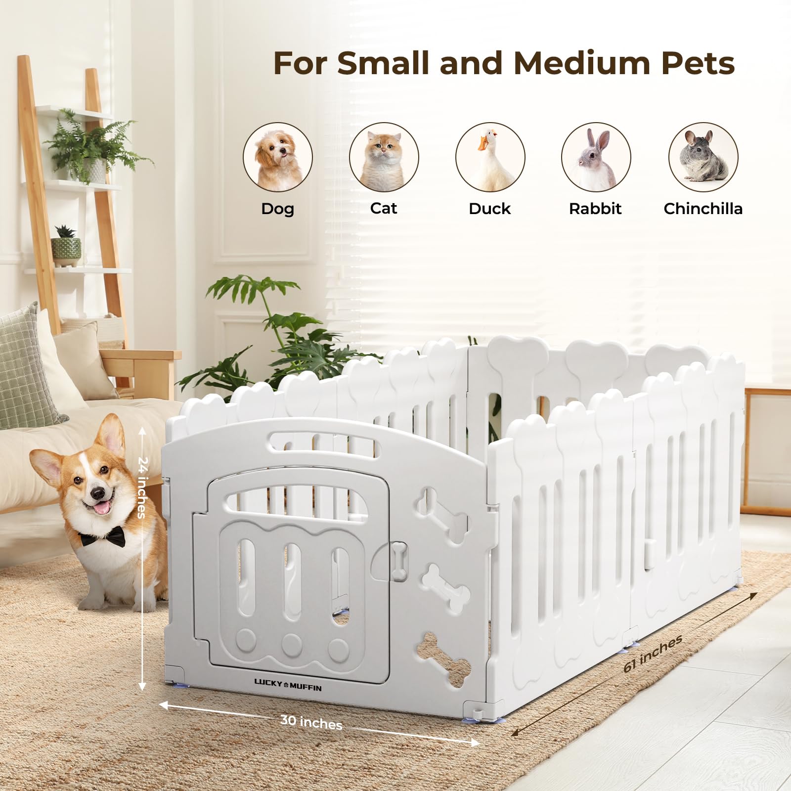 Lucky Muffin Dog Playpen With Door & Whelping Box, 6-Panel Lightweight Plastic Fence For Small To Medium Pets, Indoor/Outdoor Us