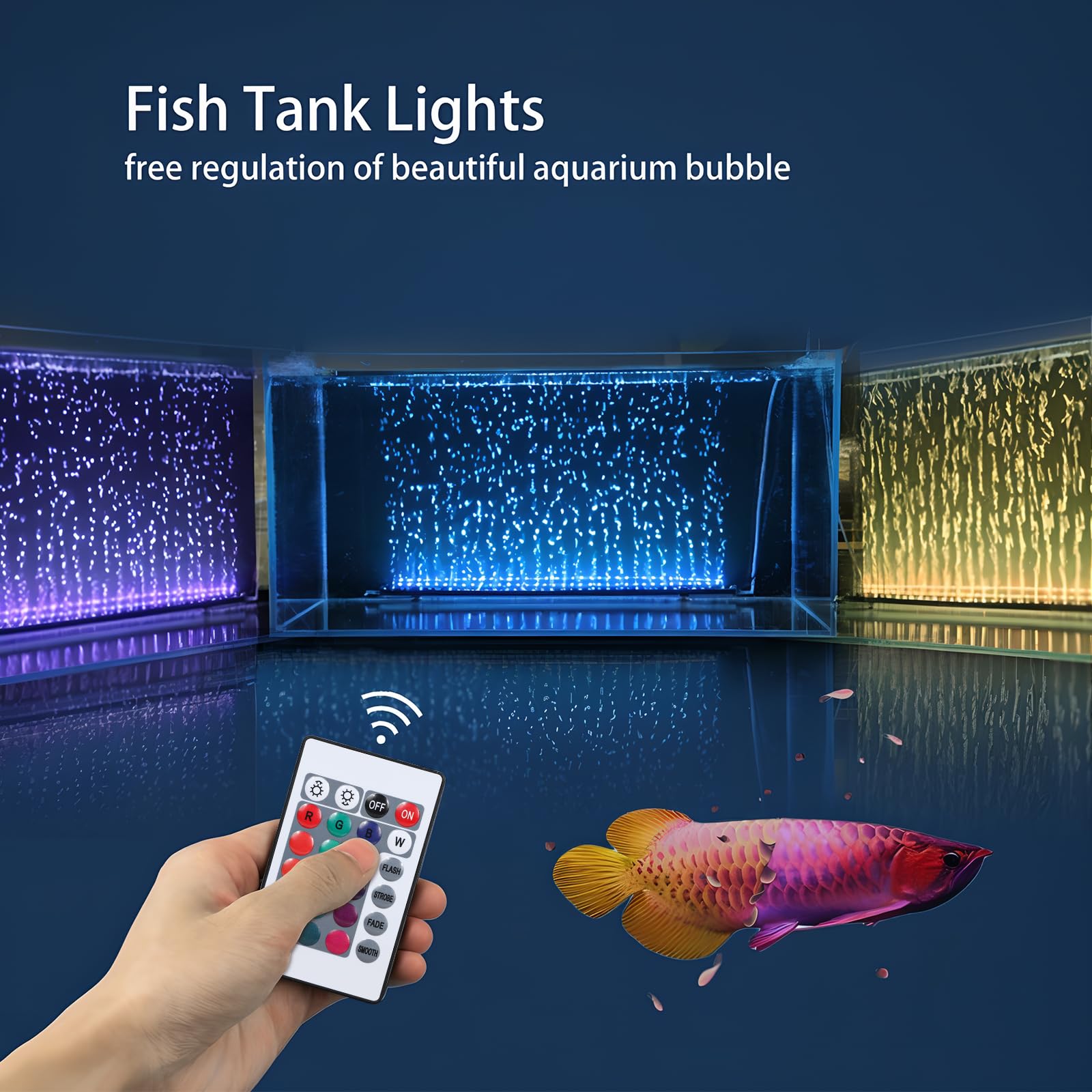 Szminiled Submersible Aquarium Light, Fish Tank Light With Air Bubble Hole, Rgb Color Changing Brightness Adjustable Ip68 Waterproof Remote Control Led Light For Aquarium Fish Tank 12 Inch