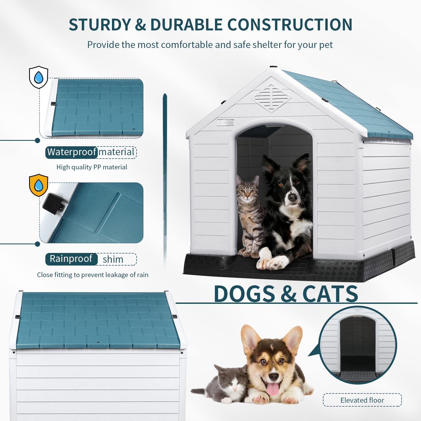 OFIKA Insulated Plastic Dog House for Small to Large Dogs - Durable, Waterproof, Elevated Floor, Ventilated, Easy Clean - Red/Blue/Gray
