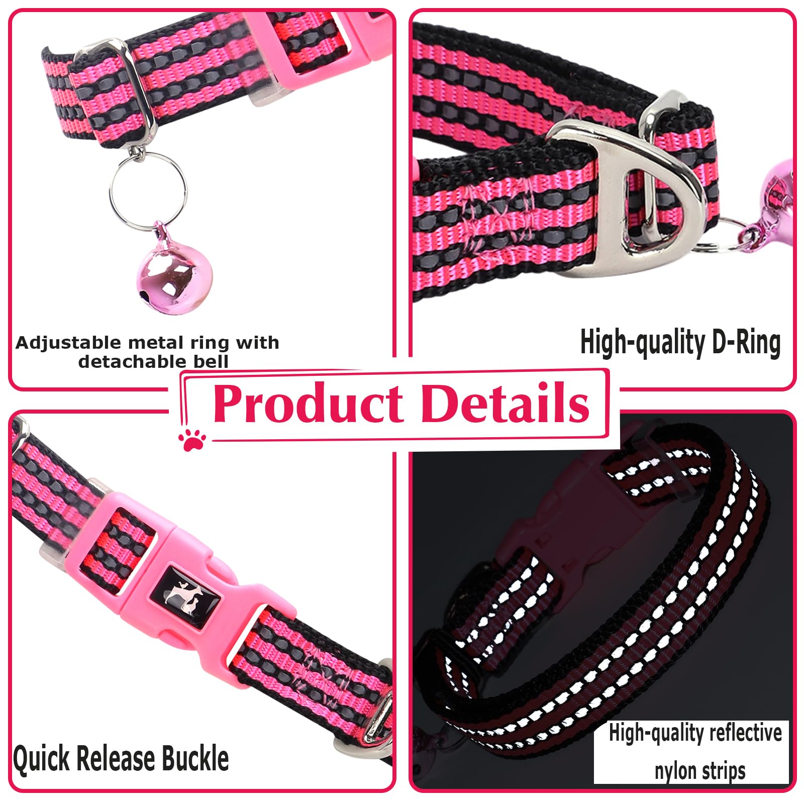Puppy Collar With Bell - Reflective Adjustable Nylon Dog Collar For Small Dogs, Night Safety Collar For Chihuahua, Pomeranian -