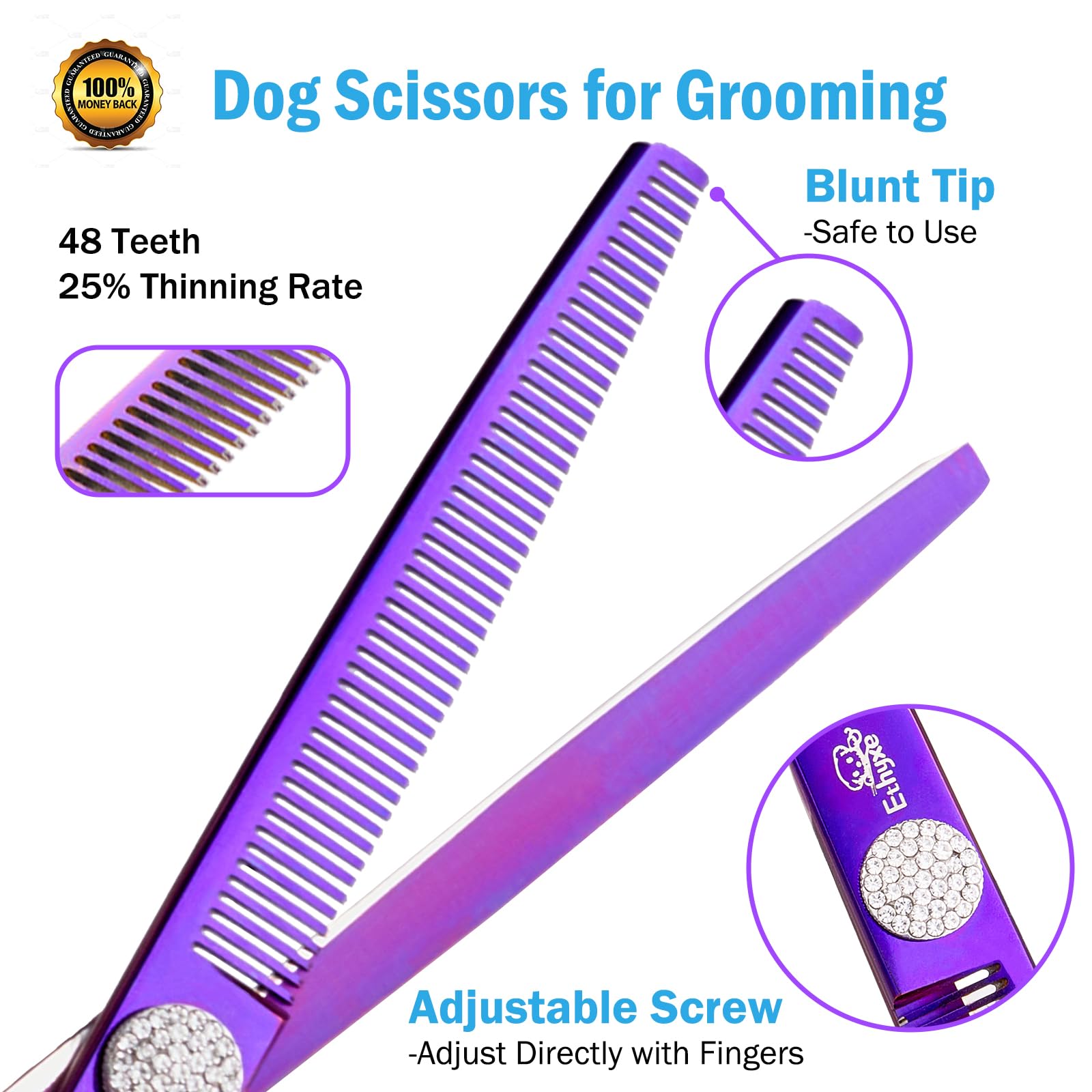 Ethyxe Dog Thinning Shears For Grooming, 48 Teeth Dog Grooming Blending Scissors, Premium 440C Steel Pet Hair Trimming Shears Fo