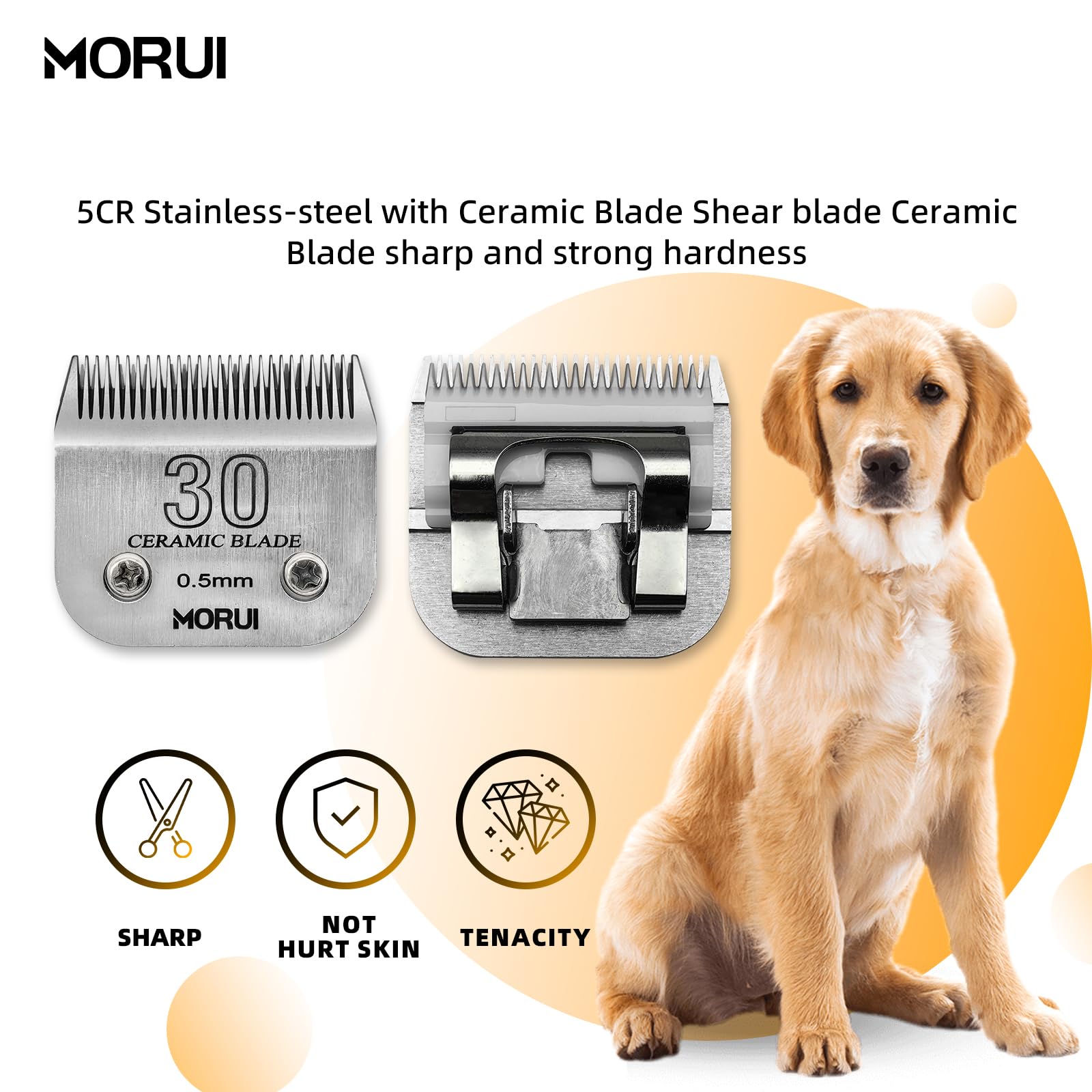 Morui 30 Cut Length 1/50''(0.5Mm) Detachable Ceramic Pet Dog Clipper Blades Compatible With Most Andis,Oster A5 Wahl Km Series C