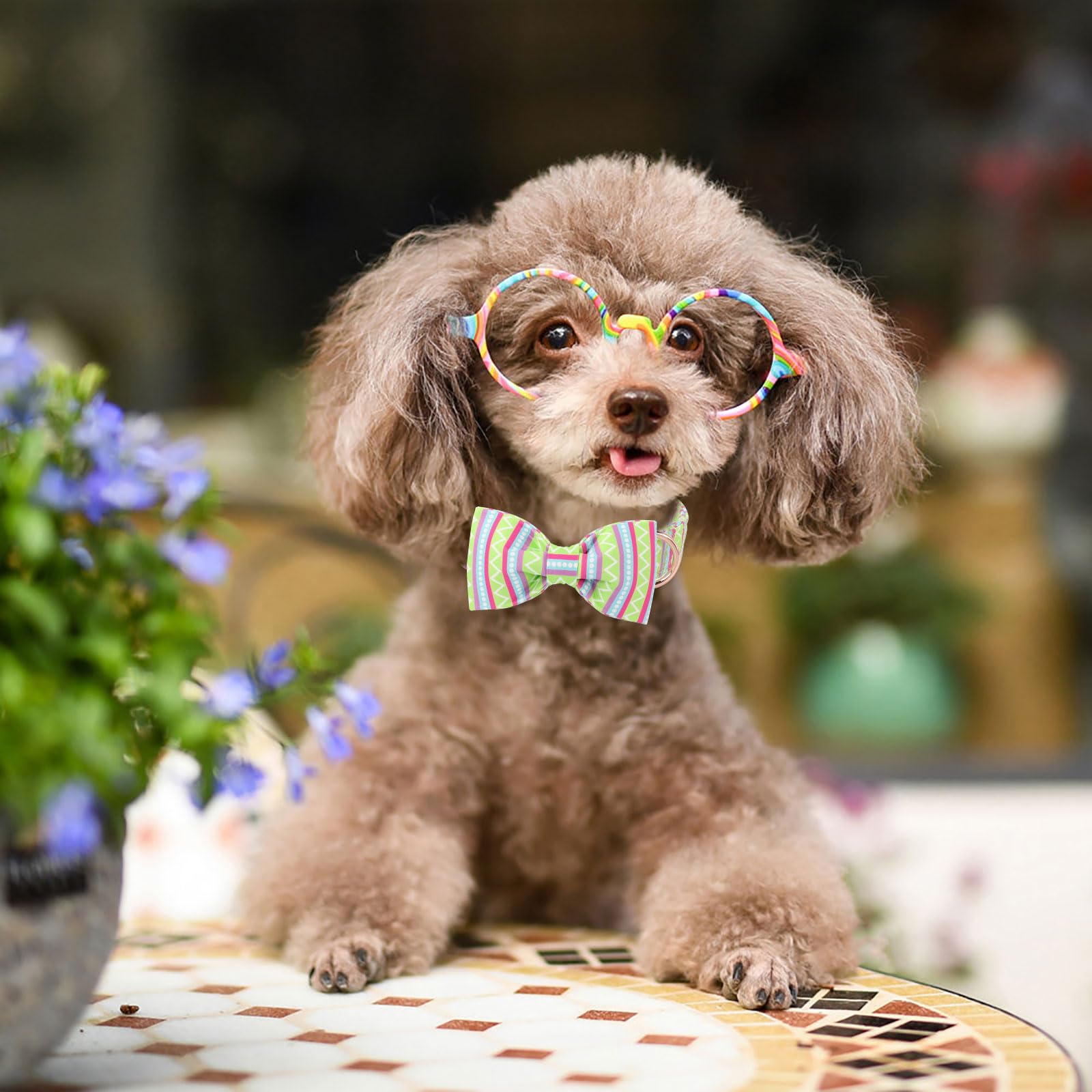 Babole Pet Easter Dog Collar With Bow Tie - Geometry Easter Bowtie Dog Collar Adjustable Heavy Duty Spring Easter Dog Collars Fo