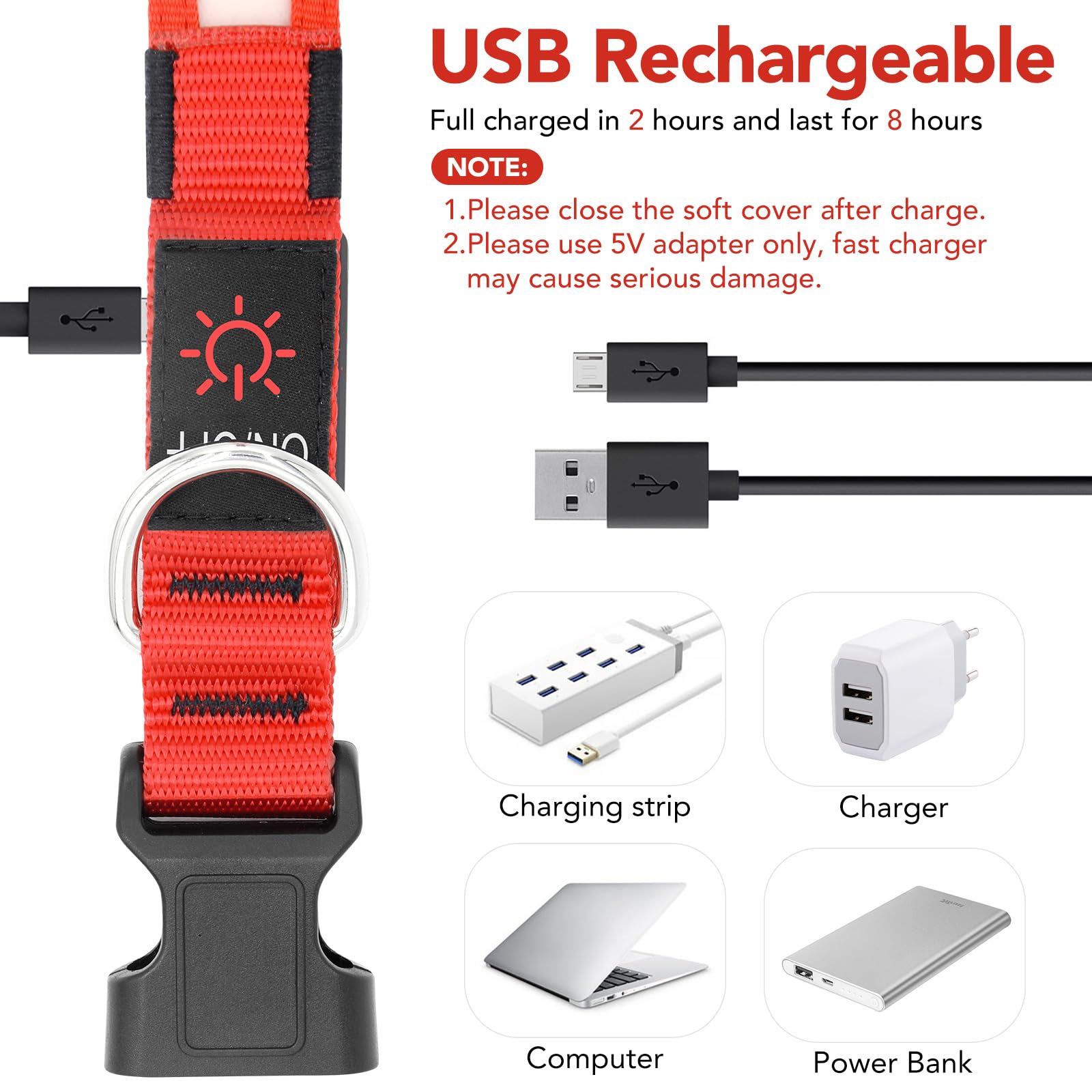 Vizpet Led Dog Collar, Light Up Dog Collar Adjustable Usb Rechargeable Super Bright Safety Light Glowing Collars For Dogs(X-Larg