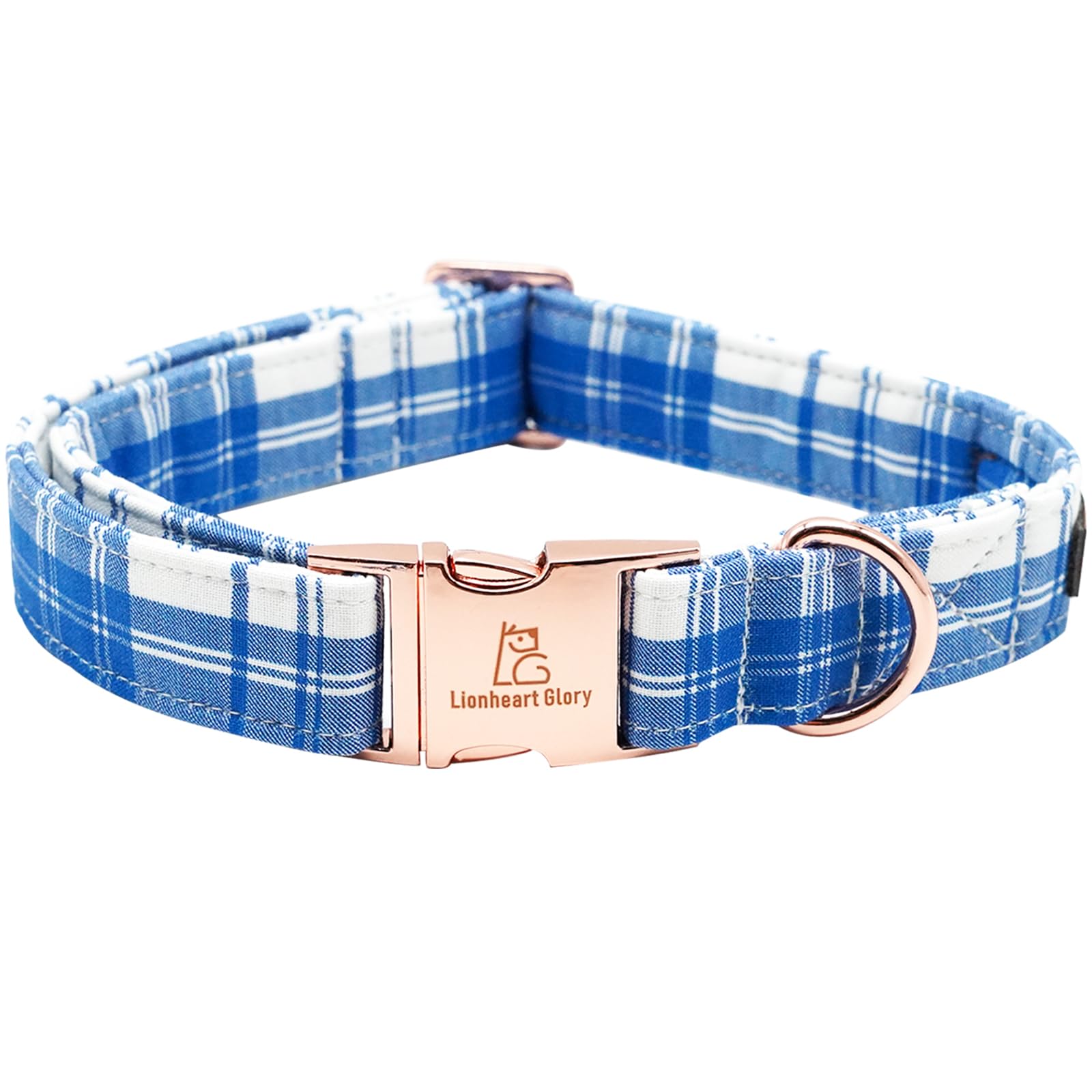 Lionheart Glory Dog Collar, Boy Dog Collars Blue Plaid Adjustable Dog Collar Cute Pet Gift Dog Collar For X-Small Summer Collar 