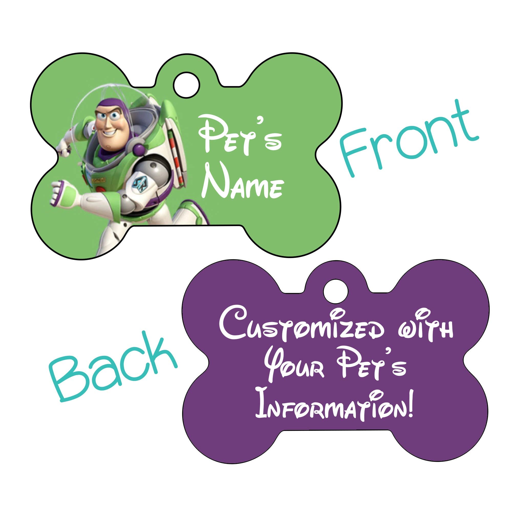Udesignusa Custom Double Sided Pet Id Tags For Dogs & Cats Personalized For Your Pet (Buzz Lightyear, Bone Shaped)