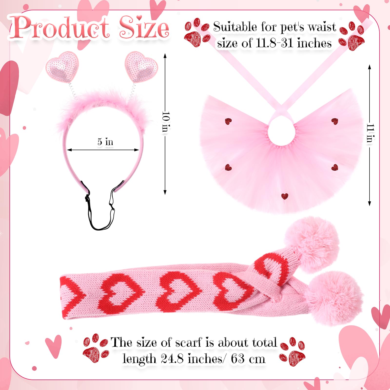 Siltriangle 3 Pcs Valentine'S Day Dog Costume Set Including Pink Valentines Love Headband Valentines Dog Tutu Dress Cute Pet Tut
