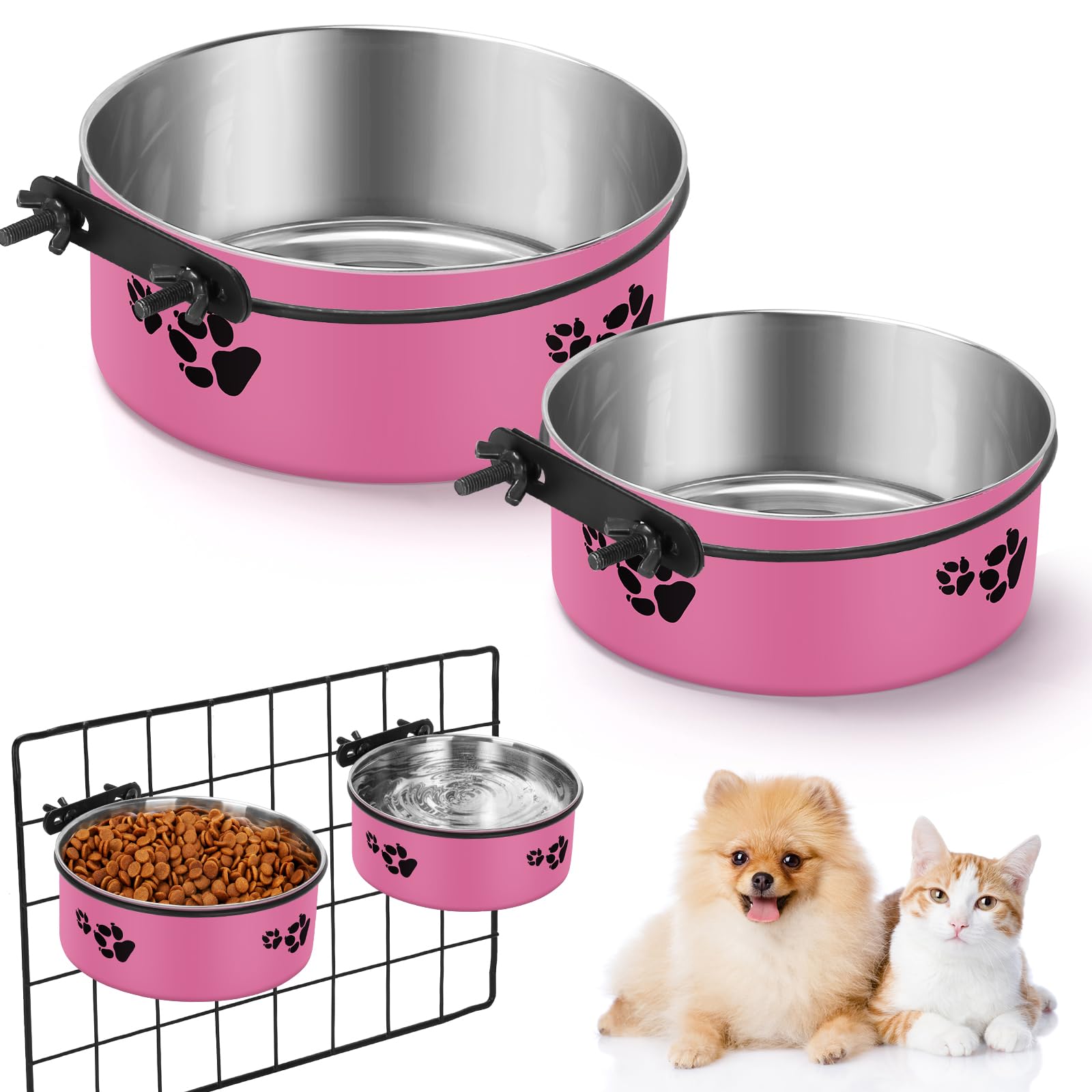 Iebiyo 2 Pack Crate Bowls Stainless Steel Kennel Bowl For Medium & Small Dogs Crate Water Bowls Mountable With Clamp Holder 2 Si