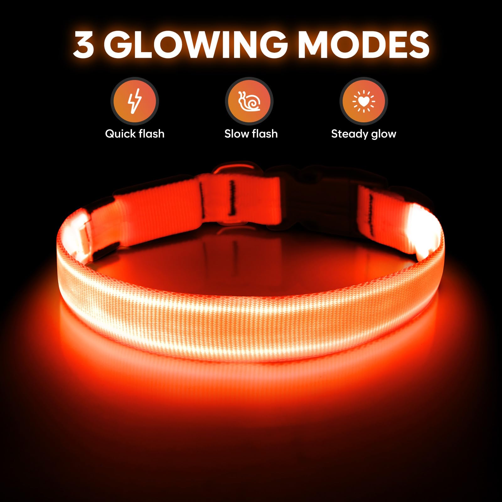 Illumifun Led Dog Collar, Adjustable Glowing Pet Safety Collar, Usb Rechargeable Light Up Collars For Your Dogs Walking At Night (Orange, Small)