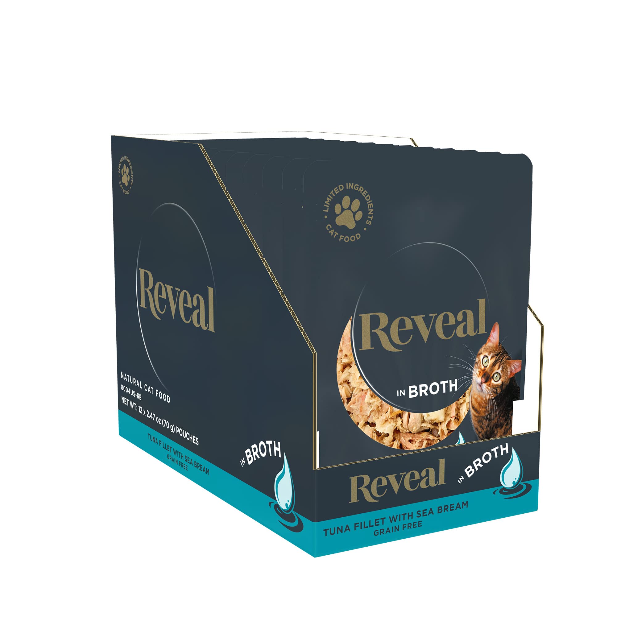 Reveal Natural Wet Cat Food, 12 Count, Grain Free, Limited Ingredient Cat Food Pouches, Tuna with Sea Bream in Broth, 2.47 oz Po