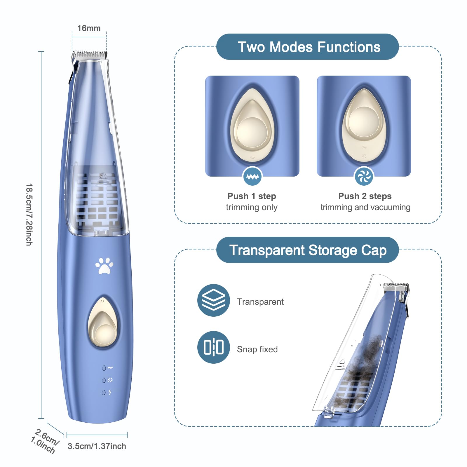 Ankilo Upgraded Paw Hair Trimmer For Dogs, Rechargeable Dog Paw Trimmer, Snipping And Sucking, Cordless Electric Grooming Clippe