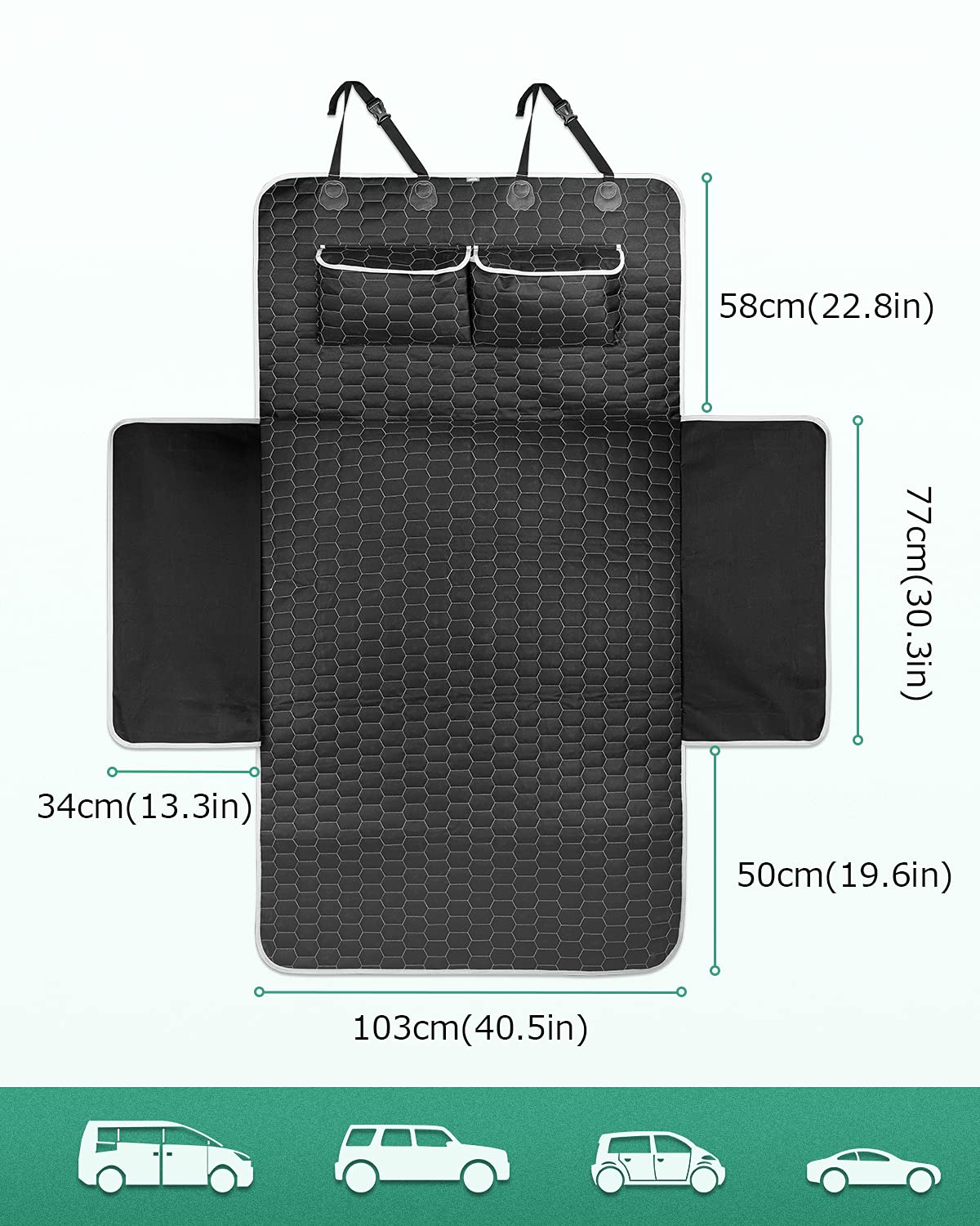 Oasser Suv Cargo Liner For Dogs, Waterproof Cargo Cover Pet Trunk Mat With Bumper Flap Protector 2 Large Pockets (Black, L With Side Flaps 40.5'' X 72.8'')