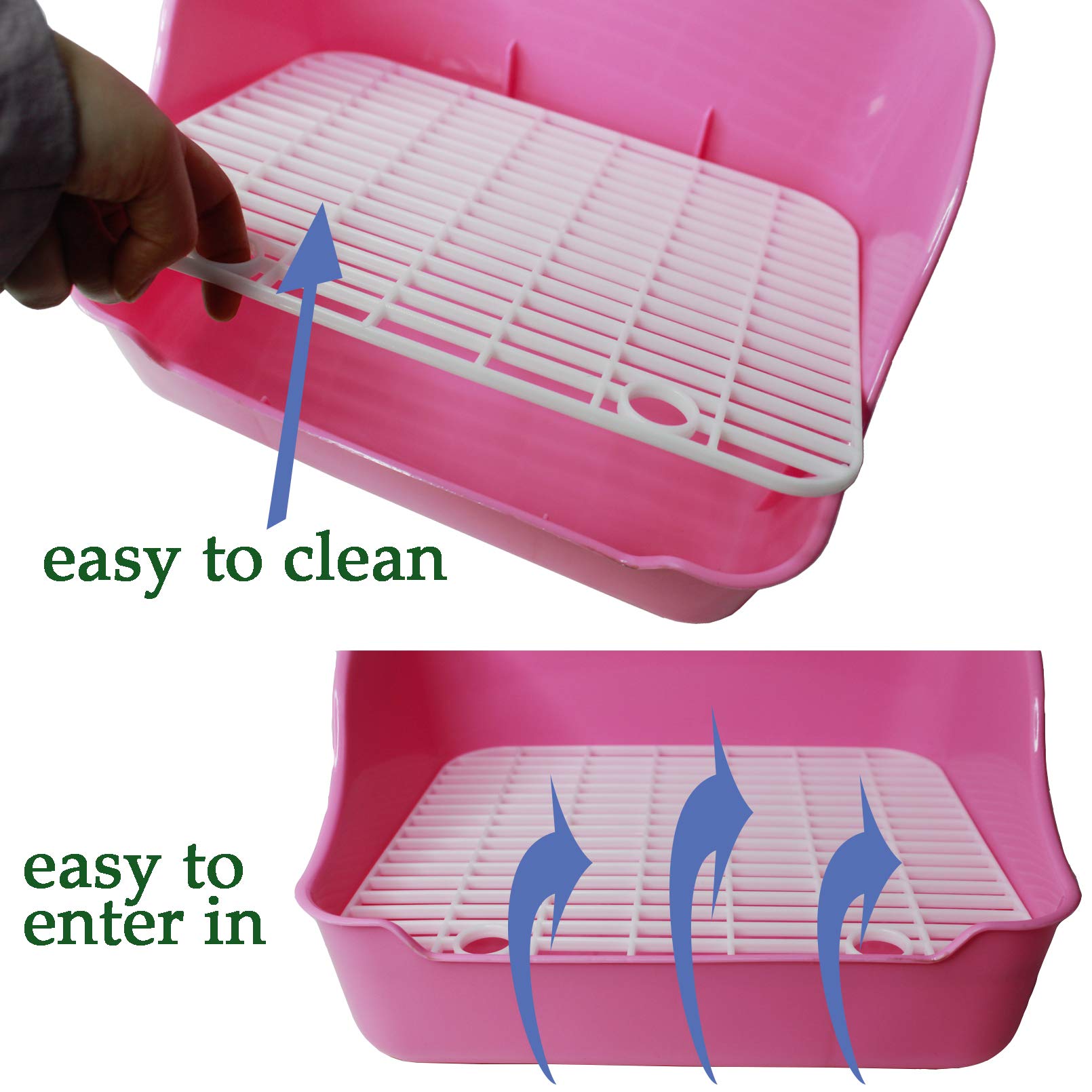 Hamiledyi Rabbit Litter Box, Plastic Rectangular Cage Toilet, Bunny Potty Trainer Corner, Small Pets Bedding Litter Box For Chinchilla Guinea Pig Ferret Hedgehog (Pink)