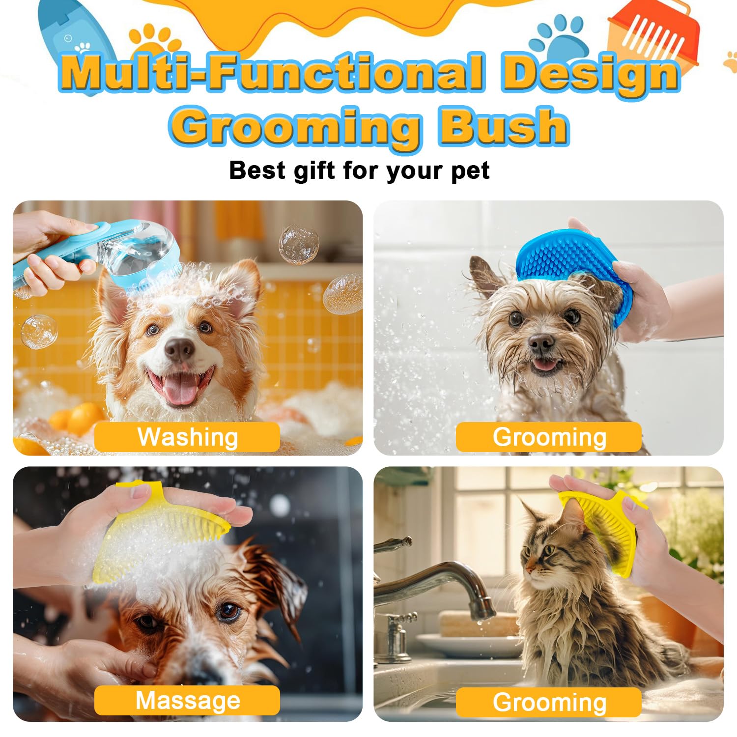Peehss 3Pcs Dog Bath Brush, Dog Scrubber For Bath, Dog Shampoo Brush Bubble Maker, Dog Paw Washer, Dog Grooming Massage Brush Wi