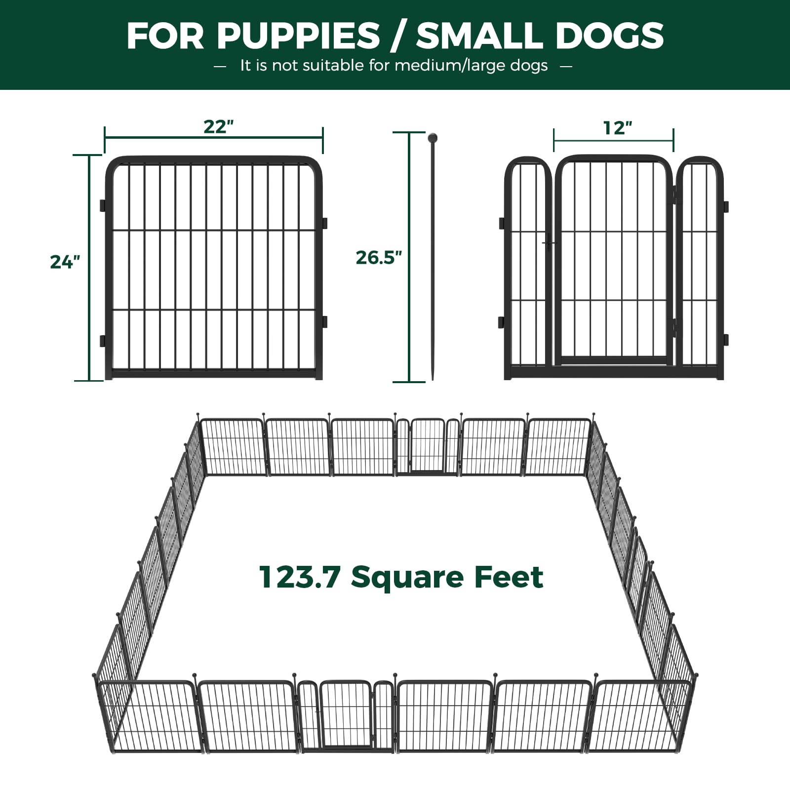 FXW Dog Playpen for Yard & RV Camping, 24 Panels, 24 Inch, Metal, Black